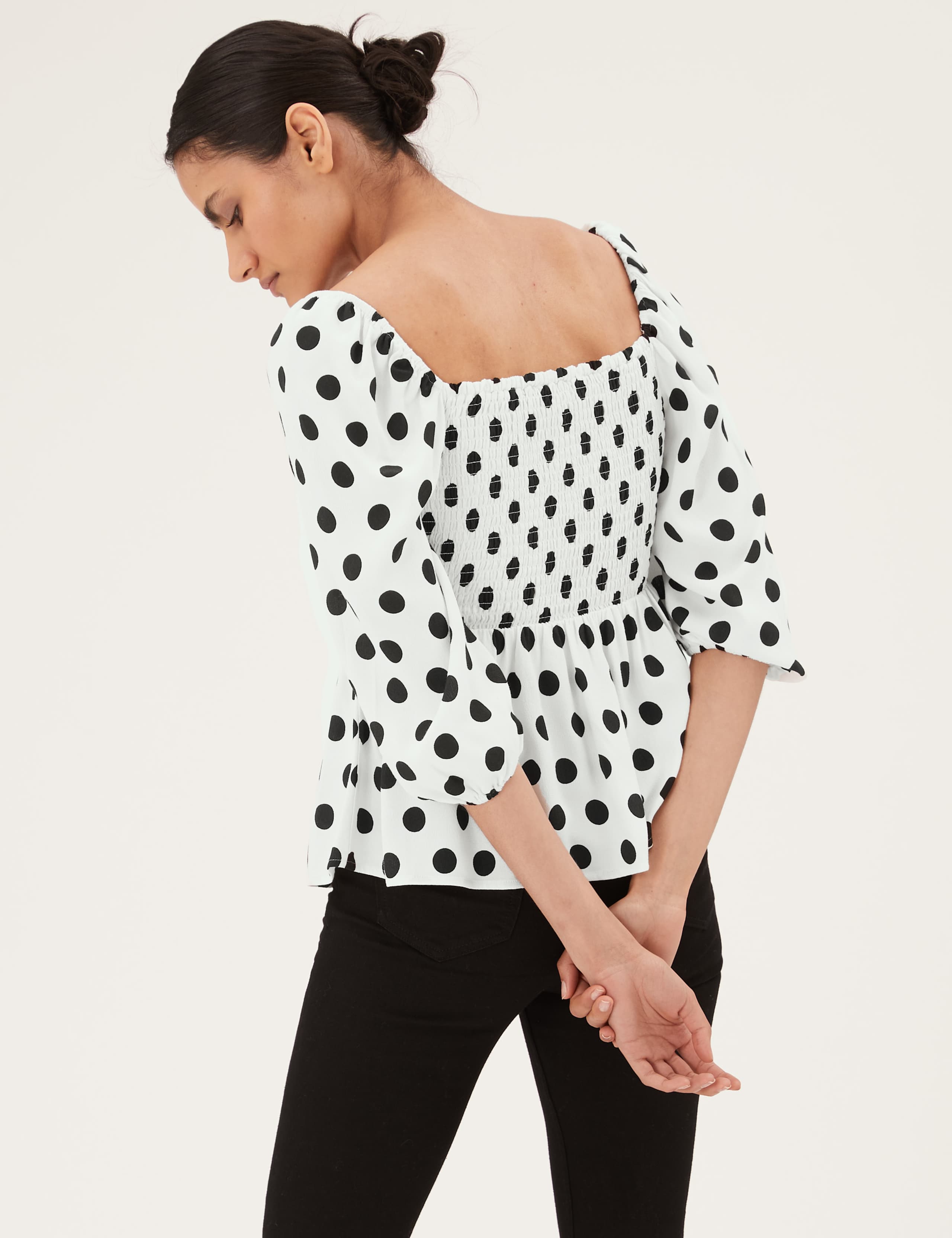 Polka Dot Square Neck 3/4 Sleeve Peplum Top 5 of 5