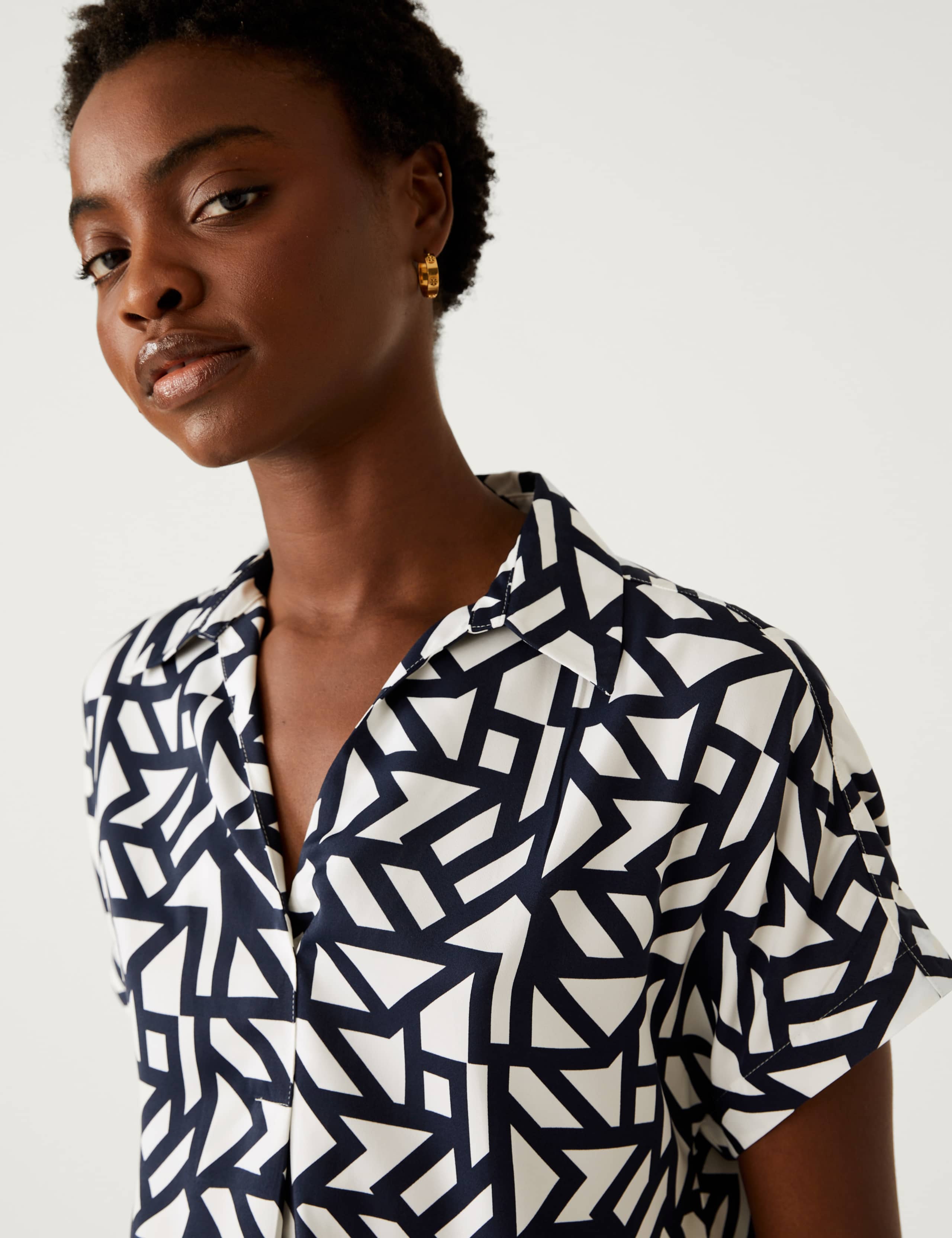 Satin Printed Popover Blouse 3 of 6