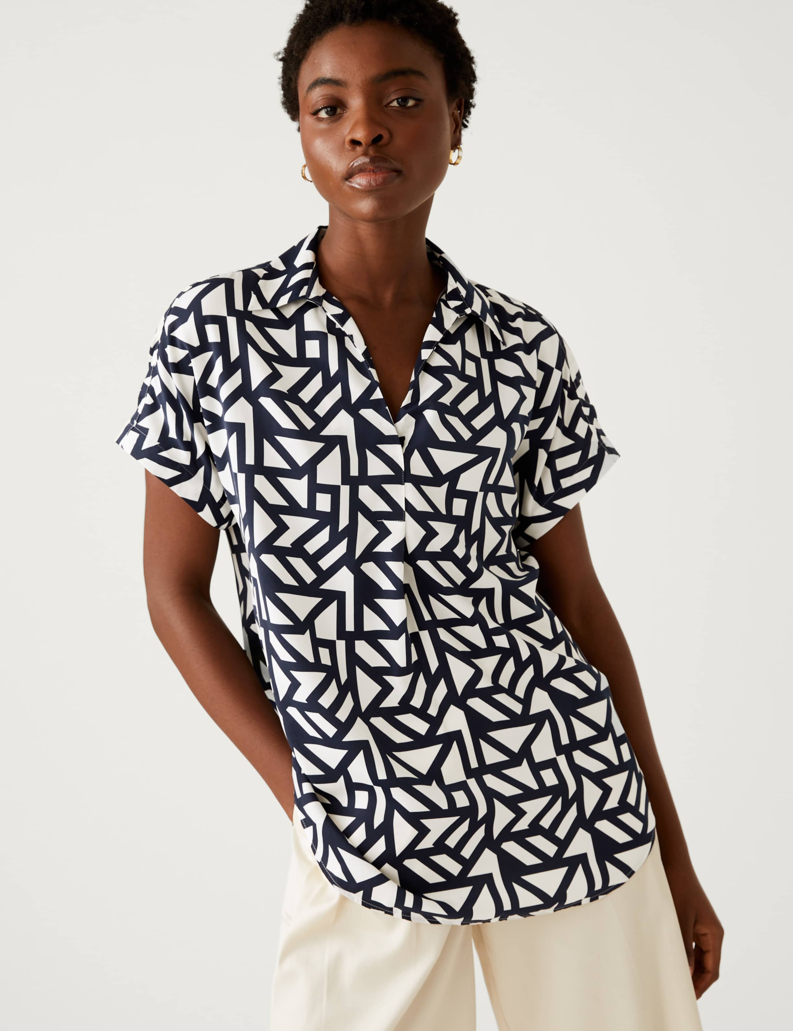 Satin Printed Popover Blouse 4 of 6