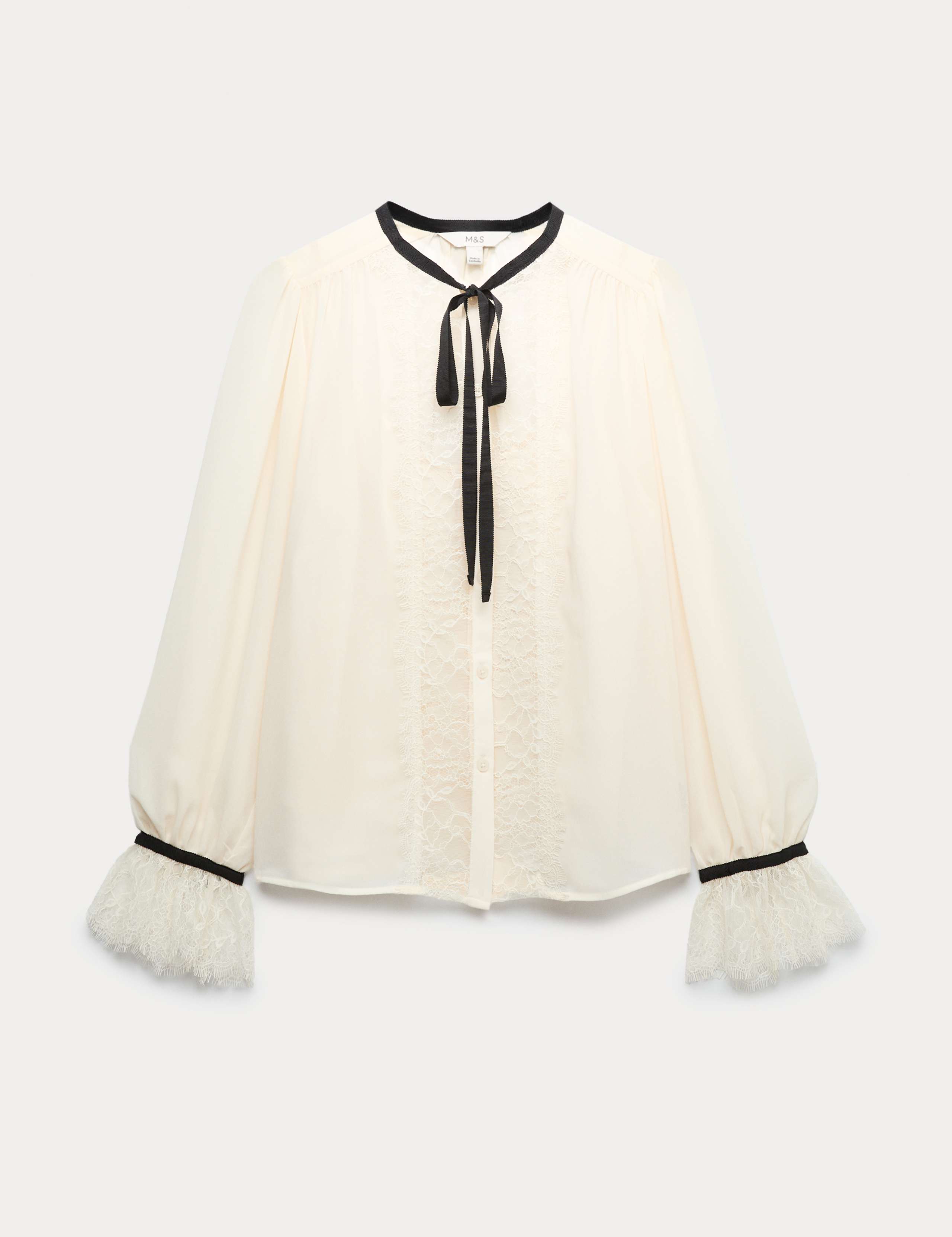 Contrast Tie Neck Frill Sleeve Lace Detail Top 2 of 5