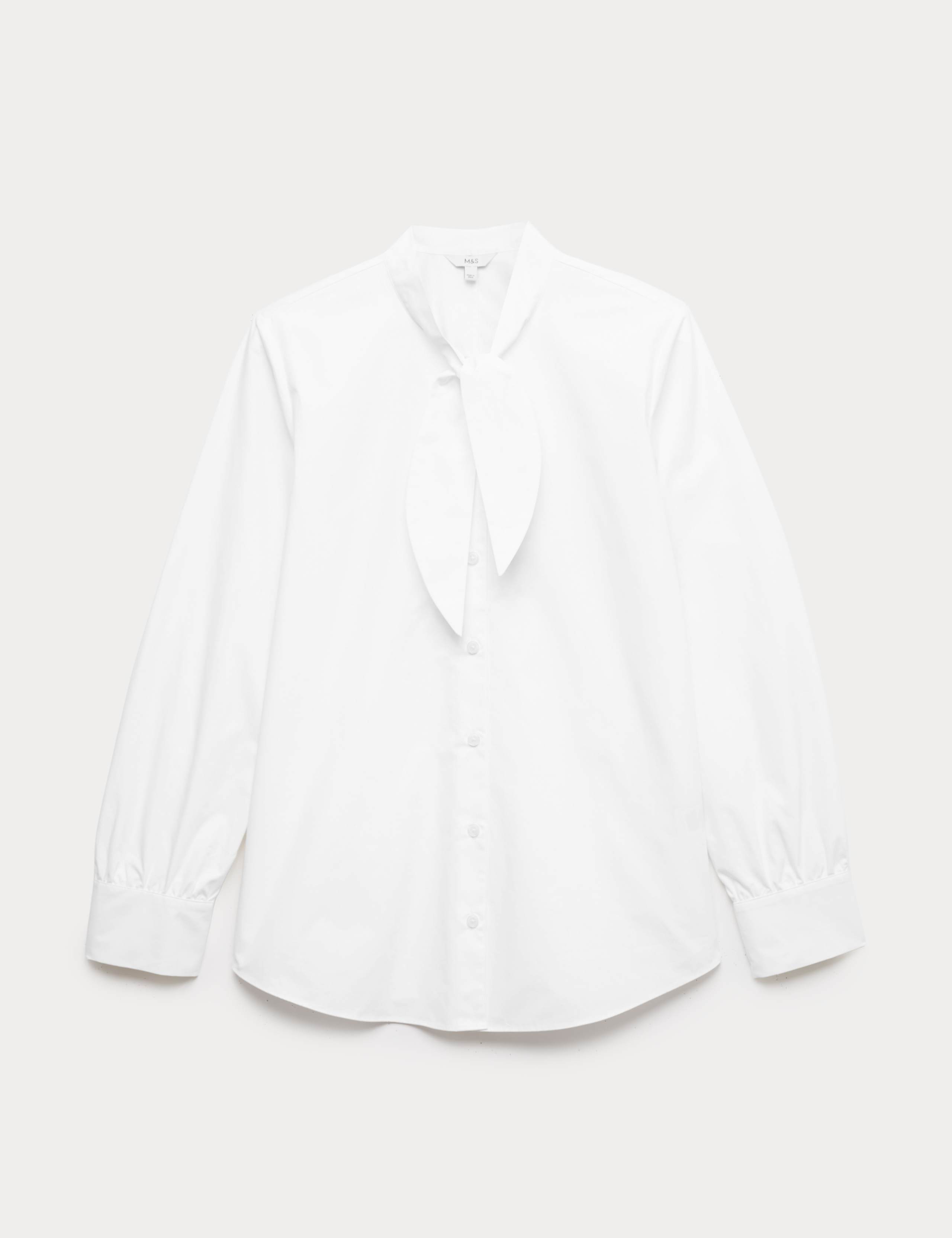 Pure Cotton Tie Neck Blouson Sleeve Shirt 2 of 6