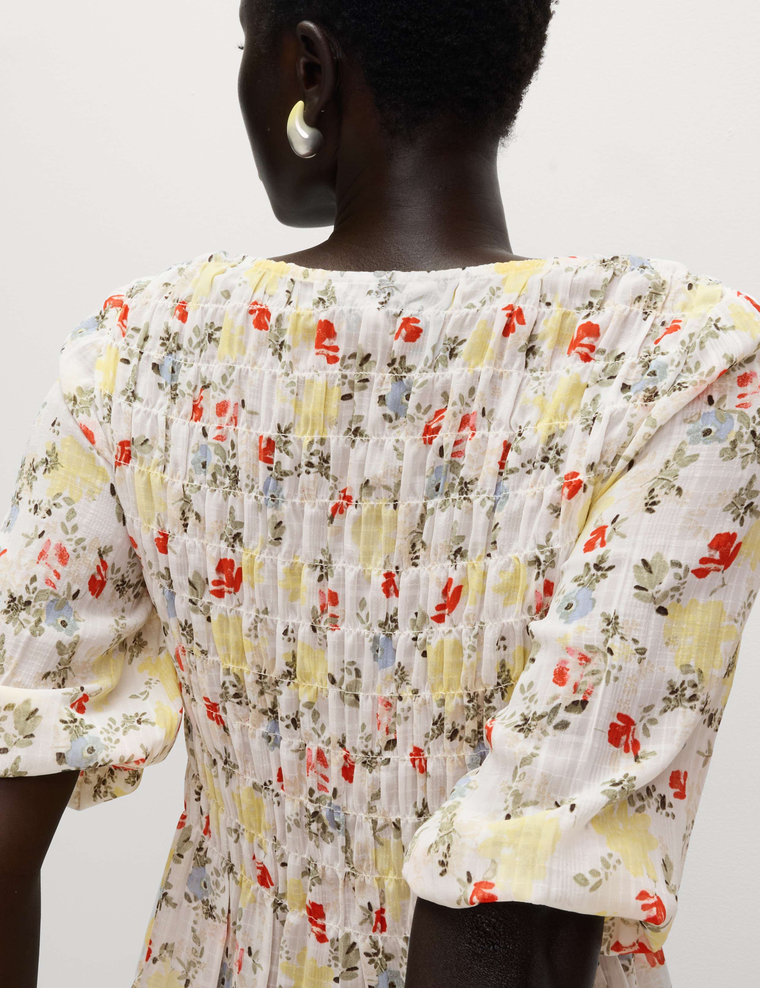 Printed Shirred Tie Detail Puff Sleeve Blouse 6 of 6