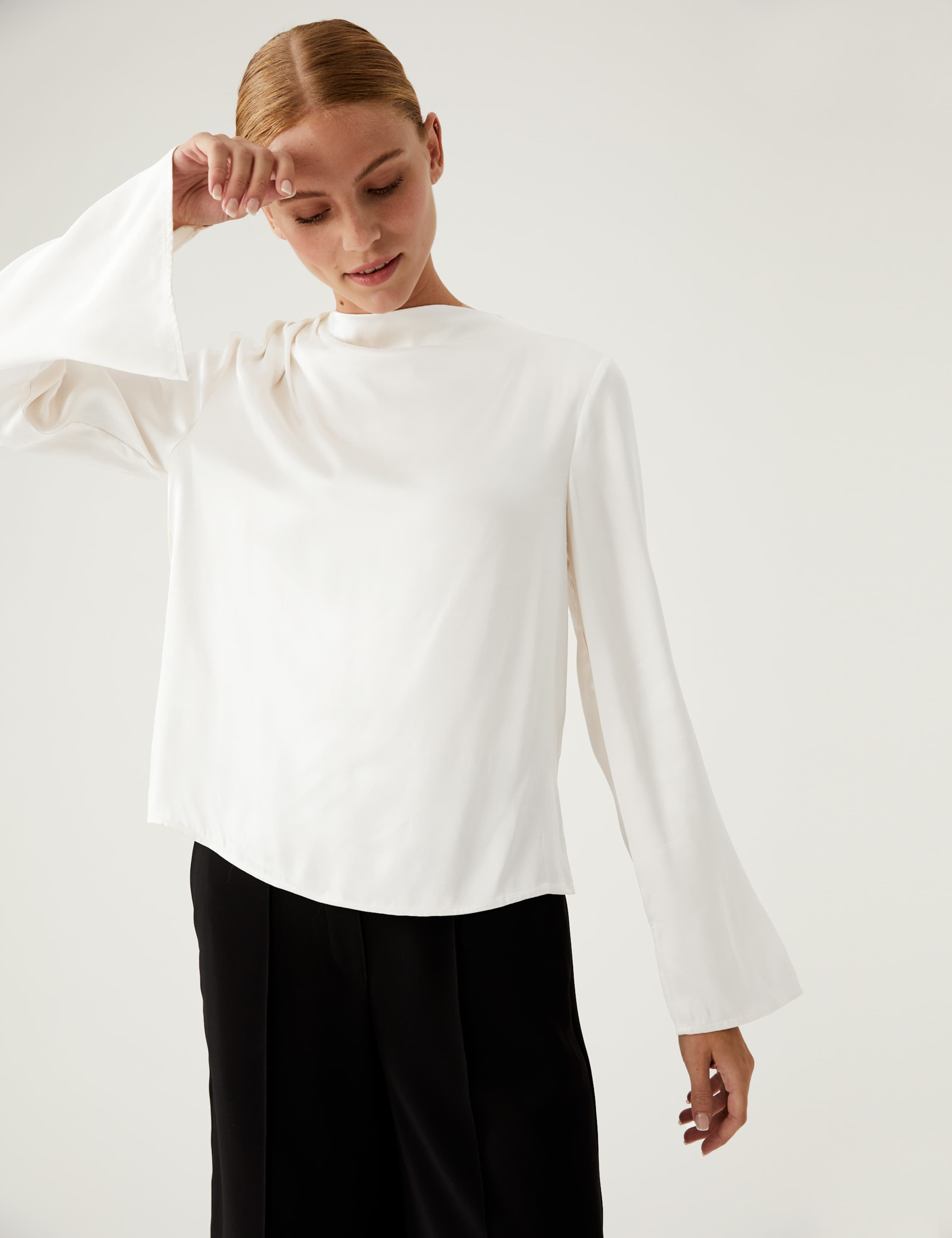 High Neck Pintuck Long Sleeve Top 1 of 5