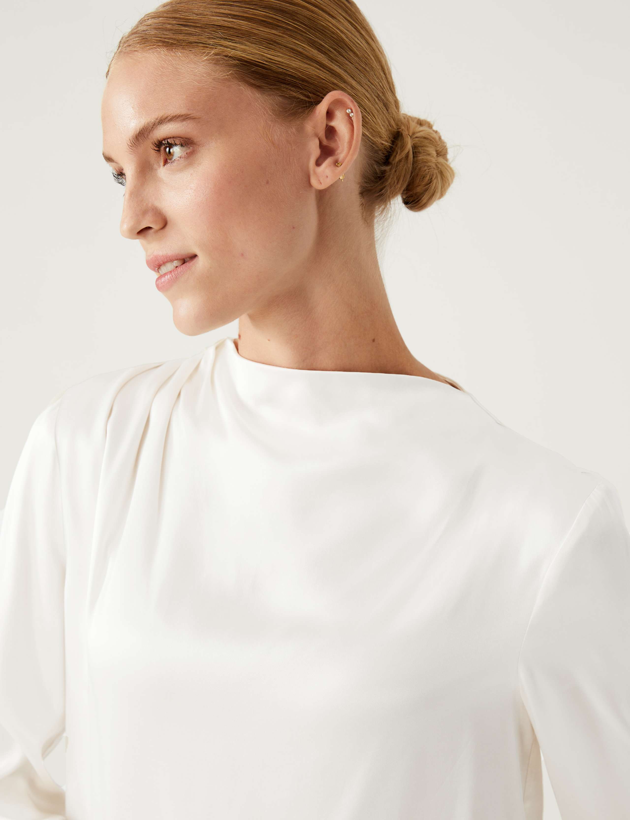 High Neck Pintuck Long Sleeve Top 4 of 5