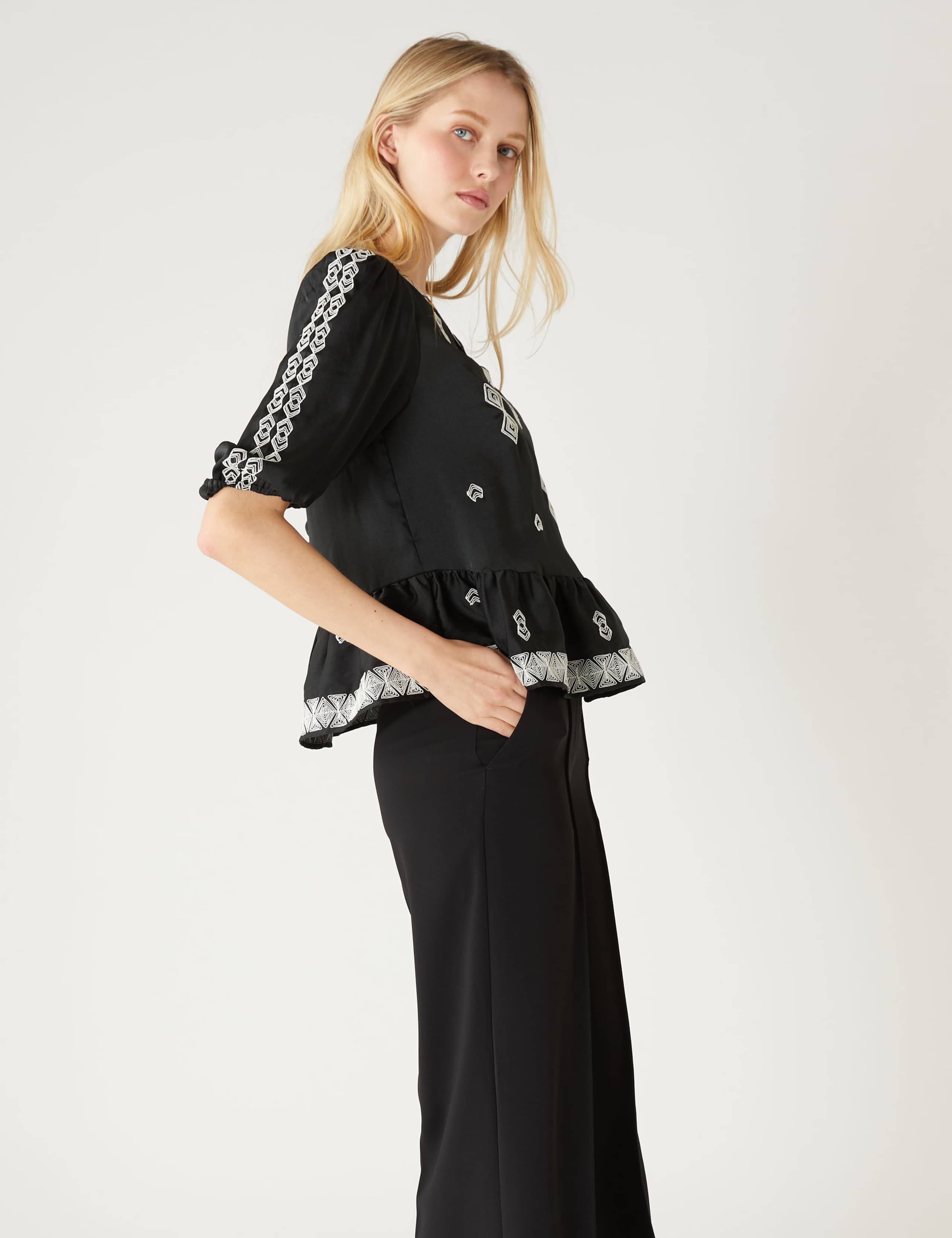 Satin Embroidered V-Neck Blouse 3 of 5