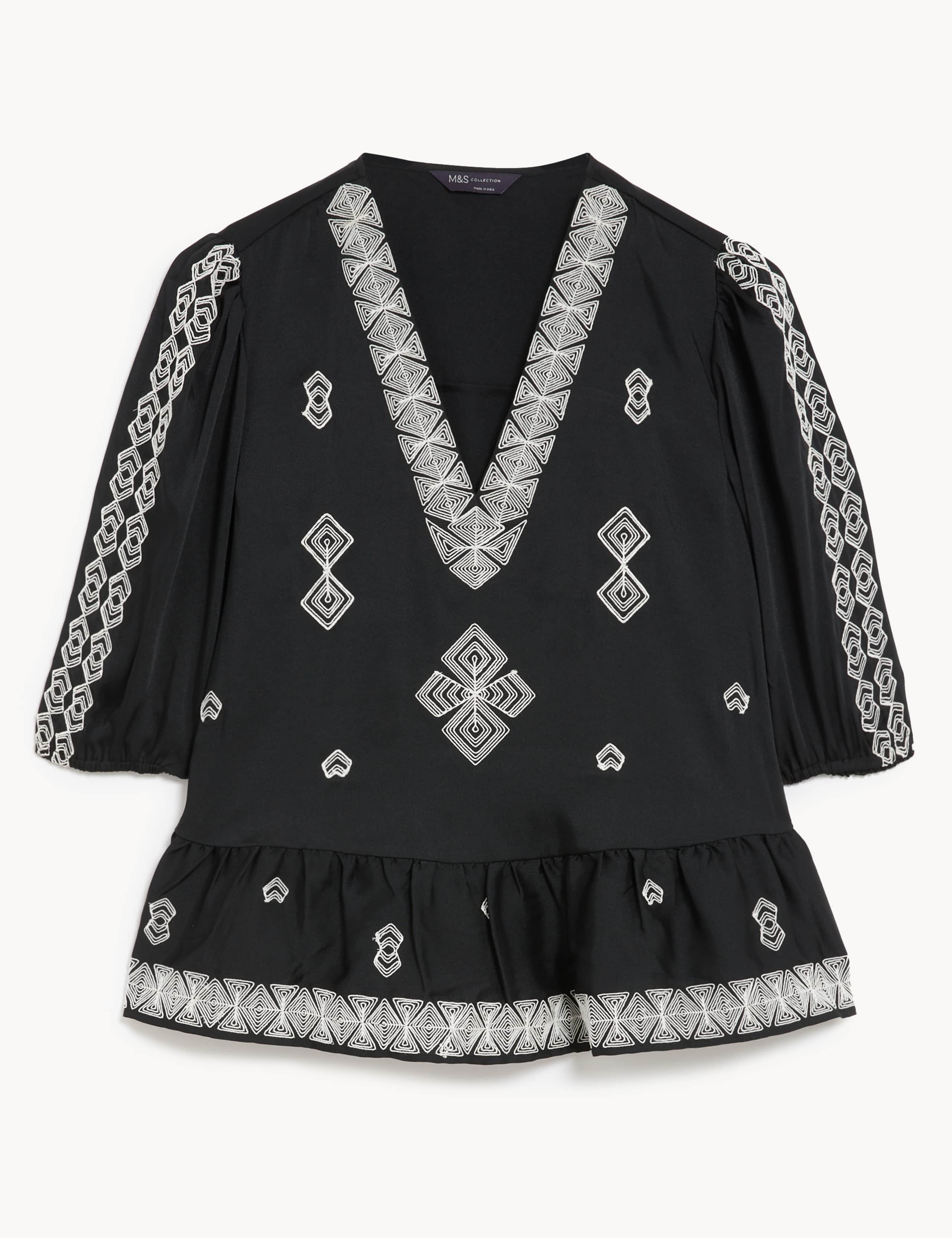 Satin Embroidered V-Neck Blouse 2 of 5