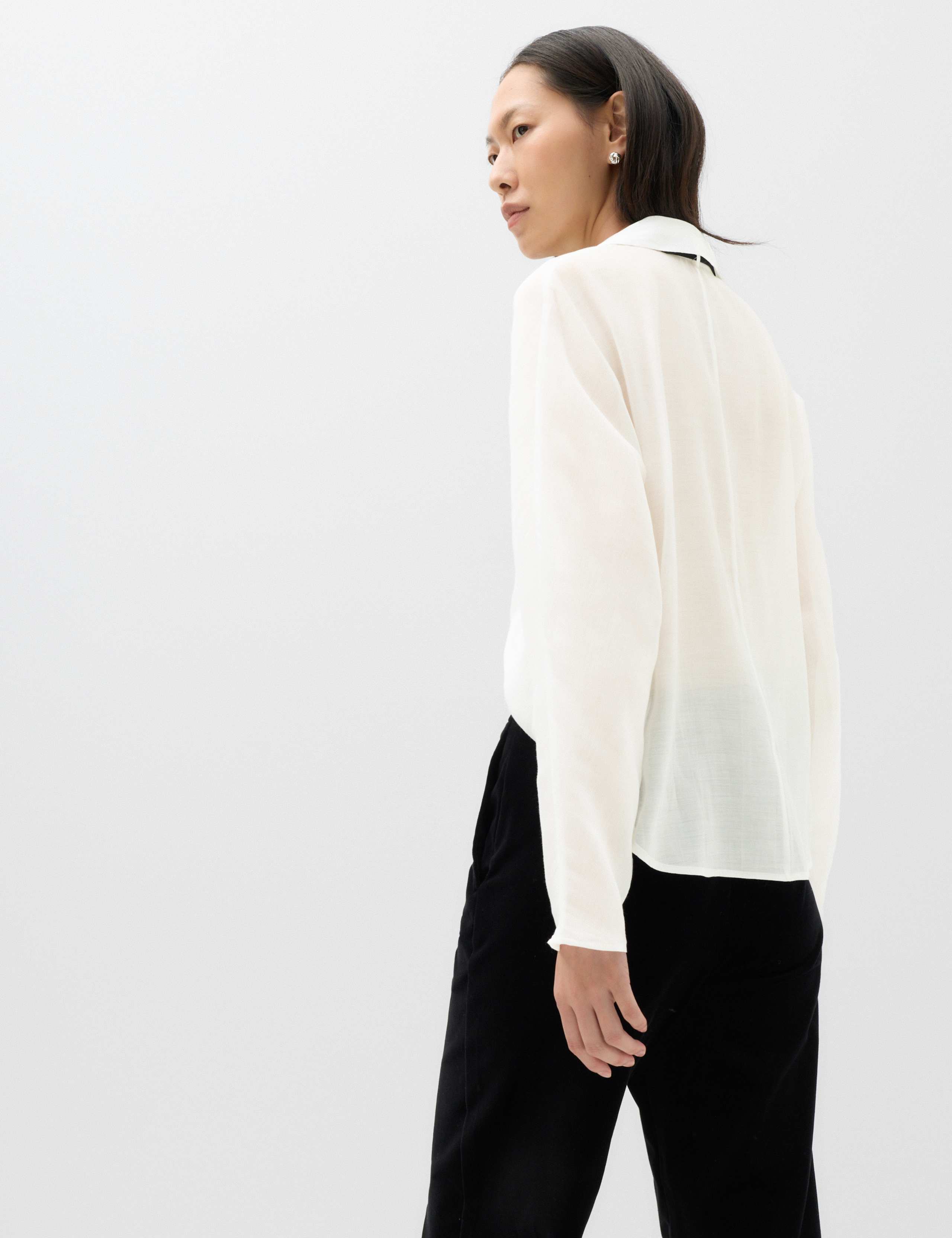 Sheer Collared Pintuck Tie Front Shirt 4 of 7