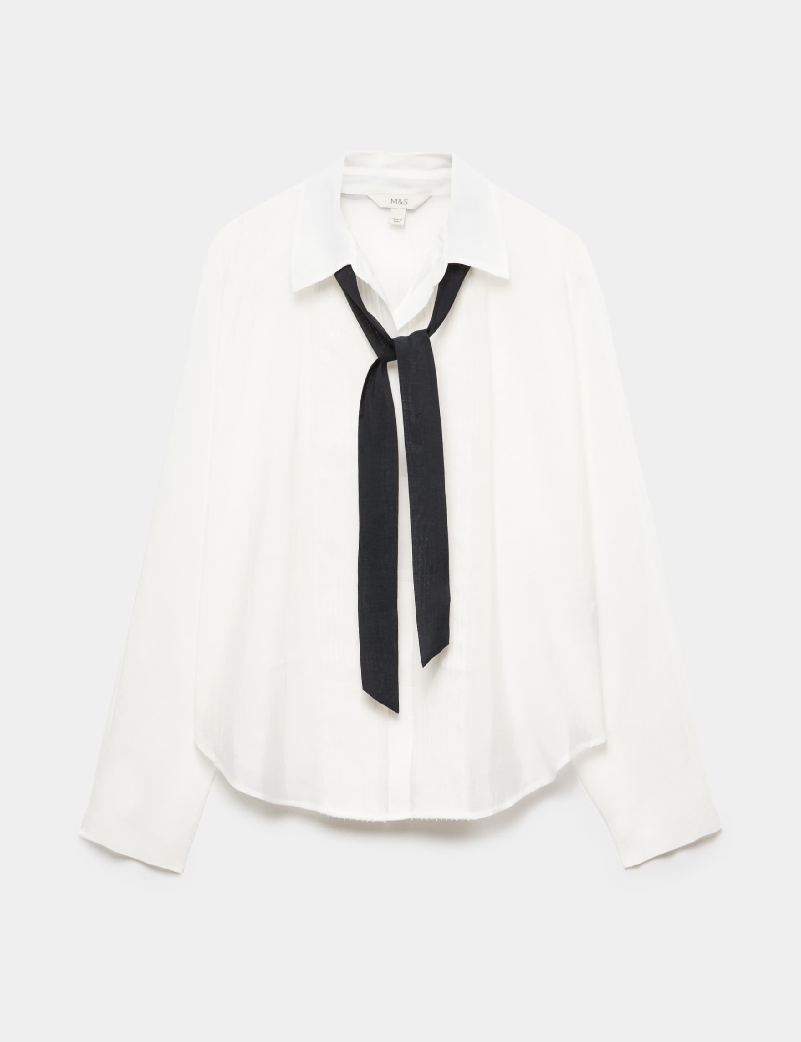 Sheer Collared Pintuck Tie Front Shirt 2 of 7