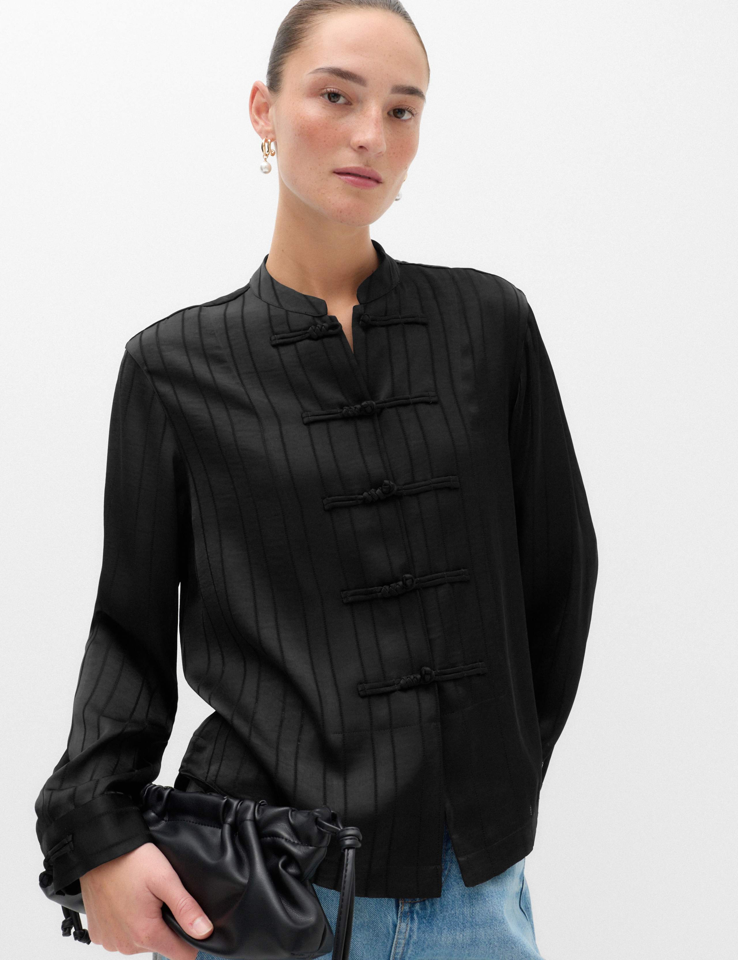 Striped High Neck Knot Detail Shirt 1 of 6