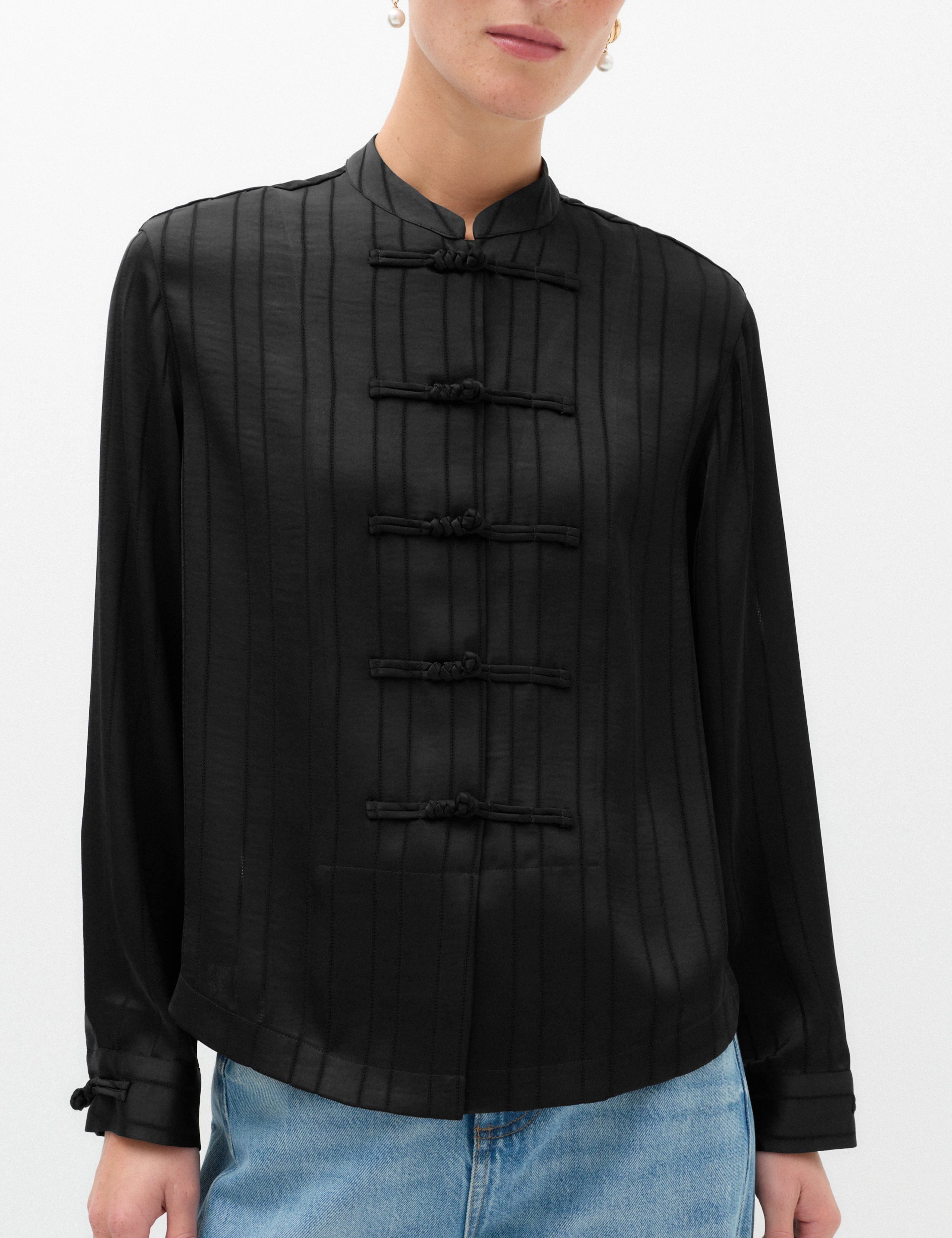 Striped High Neck Knot Detail Shirt 5 of 6