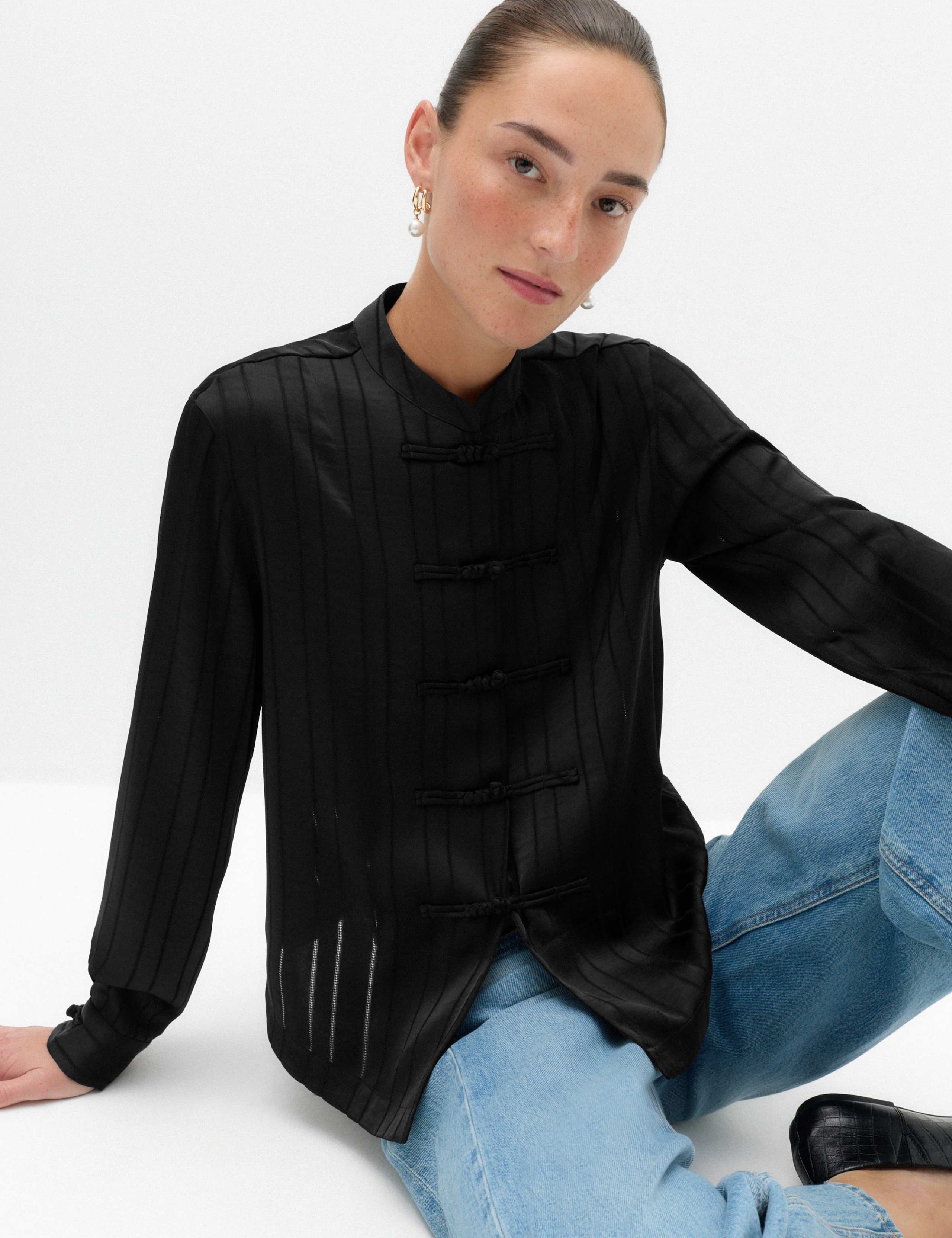 Striped High Neck Knot Detail Shirt 6 of 6