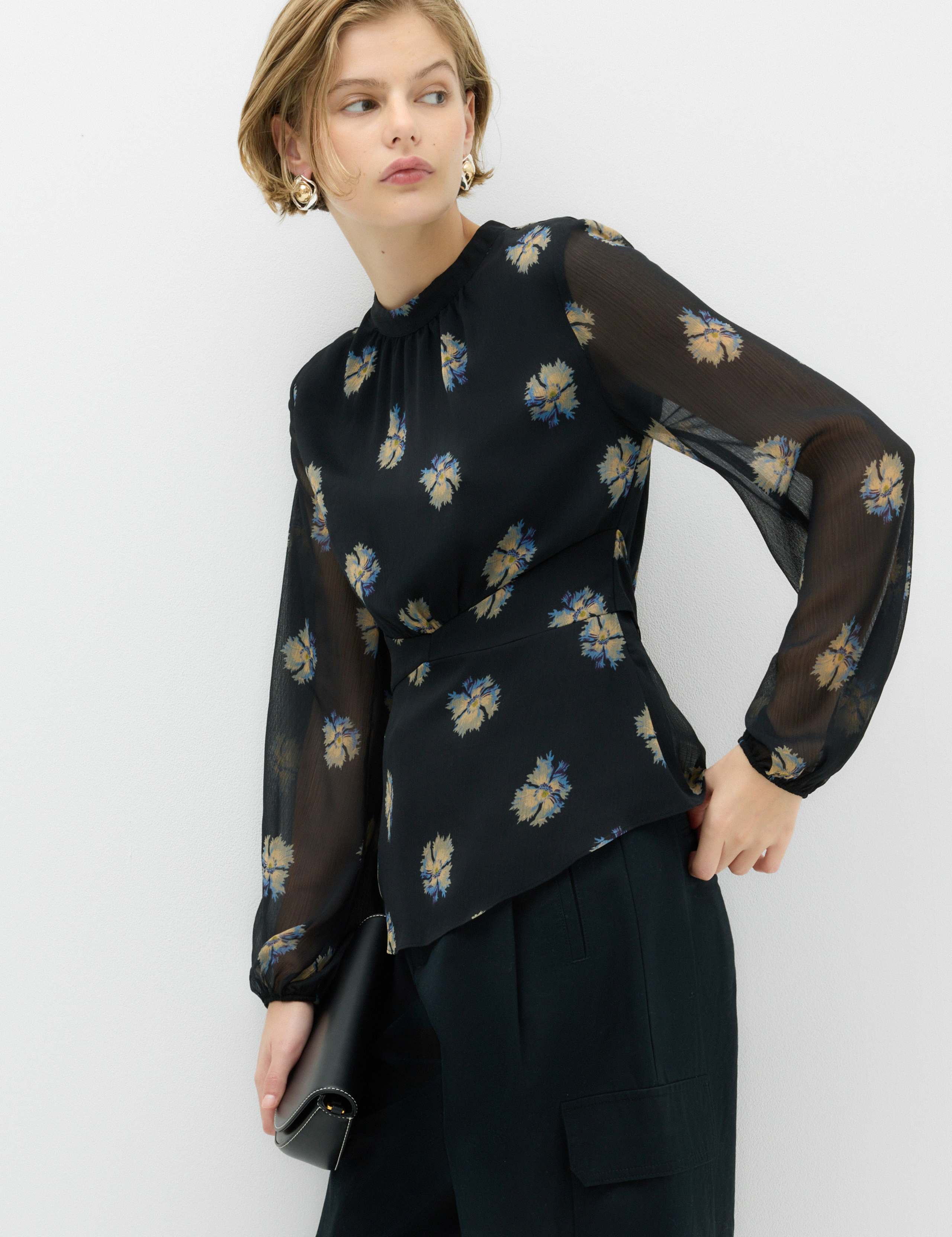 Floral High Neck Button Detail Top 1 of 5