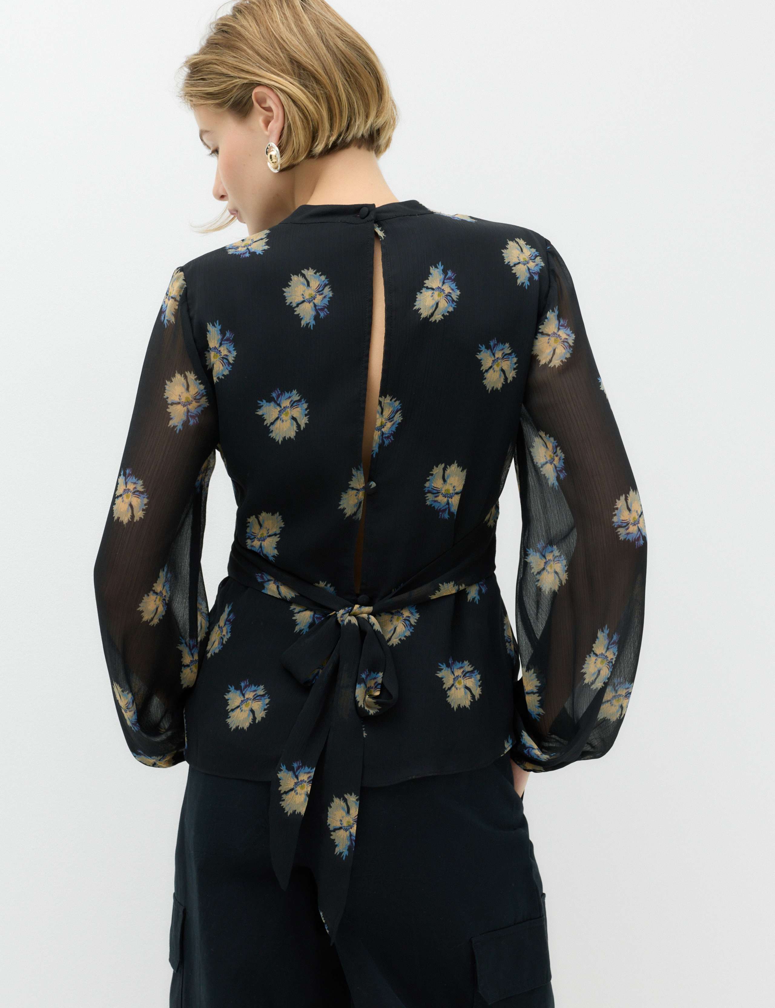 Floral High Neck Button Detail Top 3 of 5