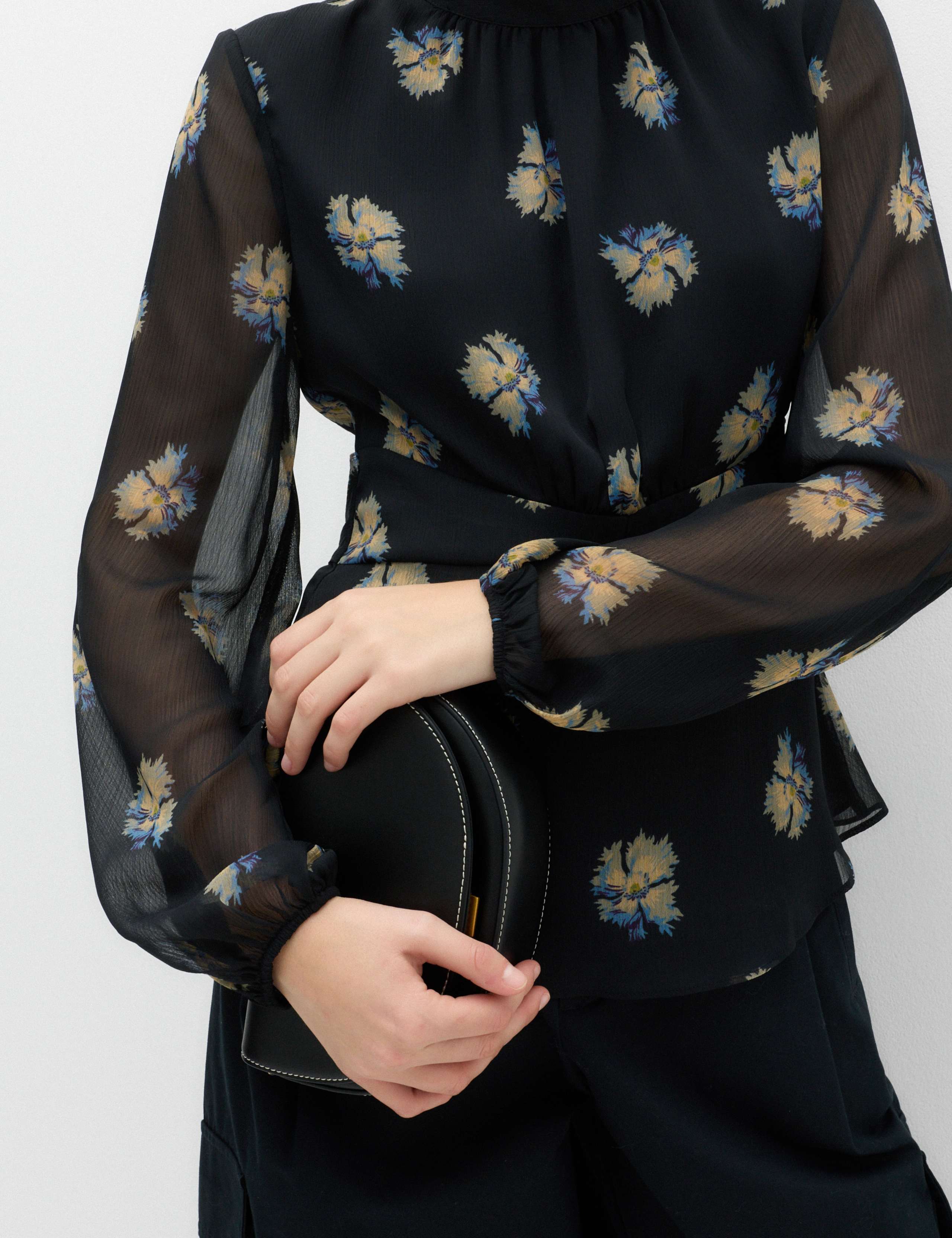 Floral High Neck Button Detail Top 4 of 5