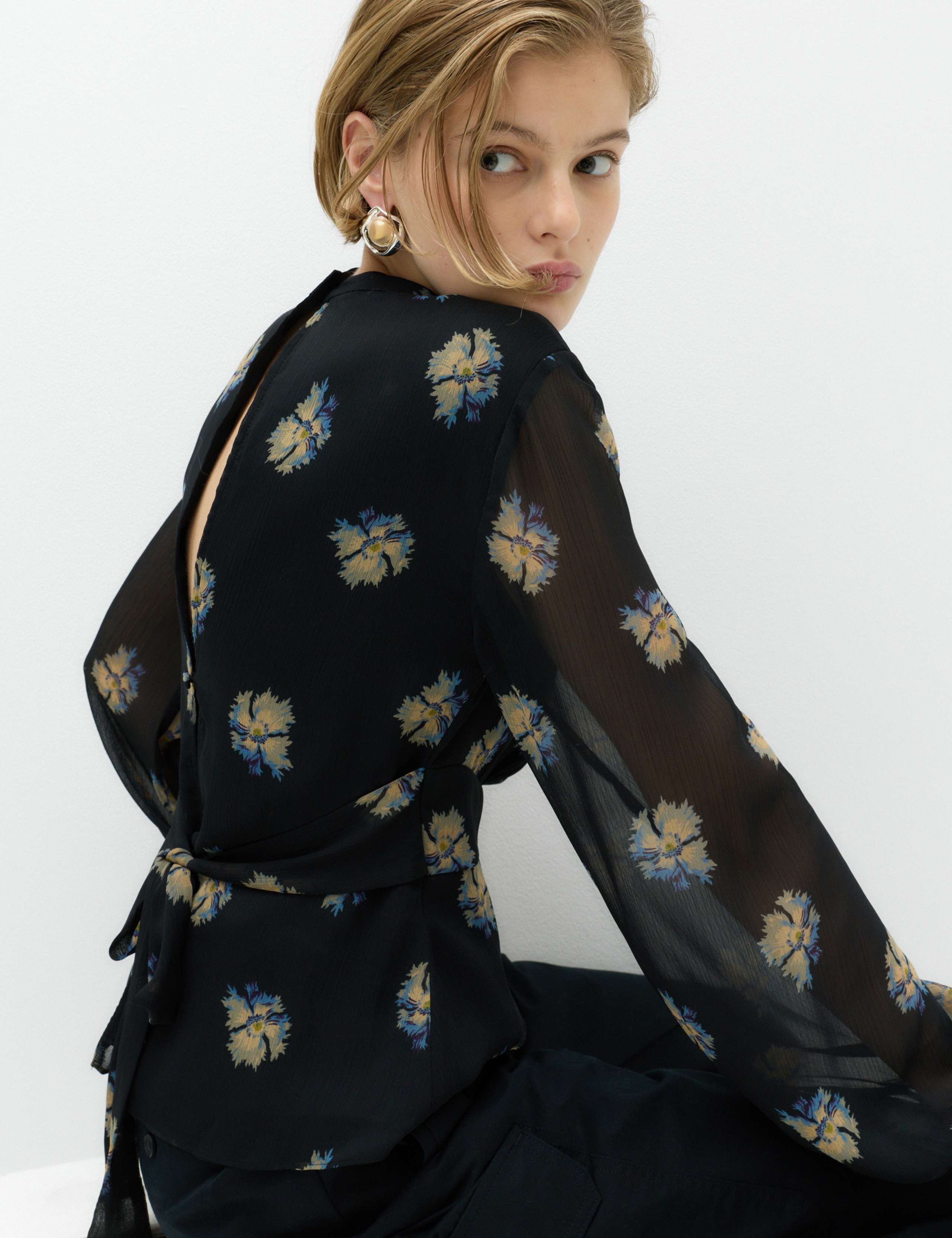Floral High Neck Button Detail Top 5 of 5