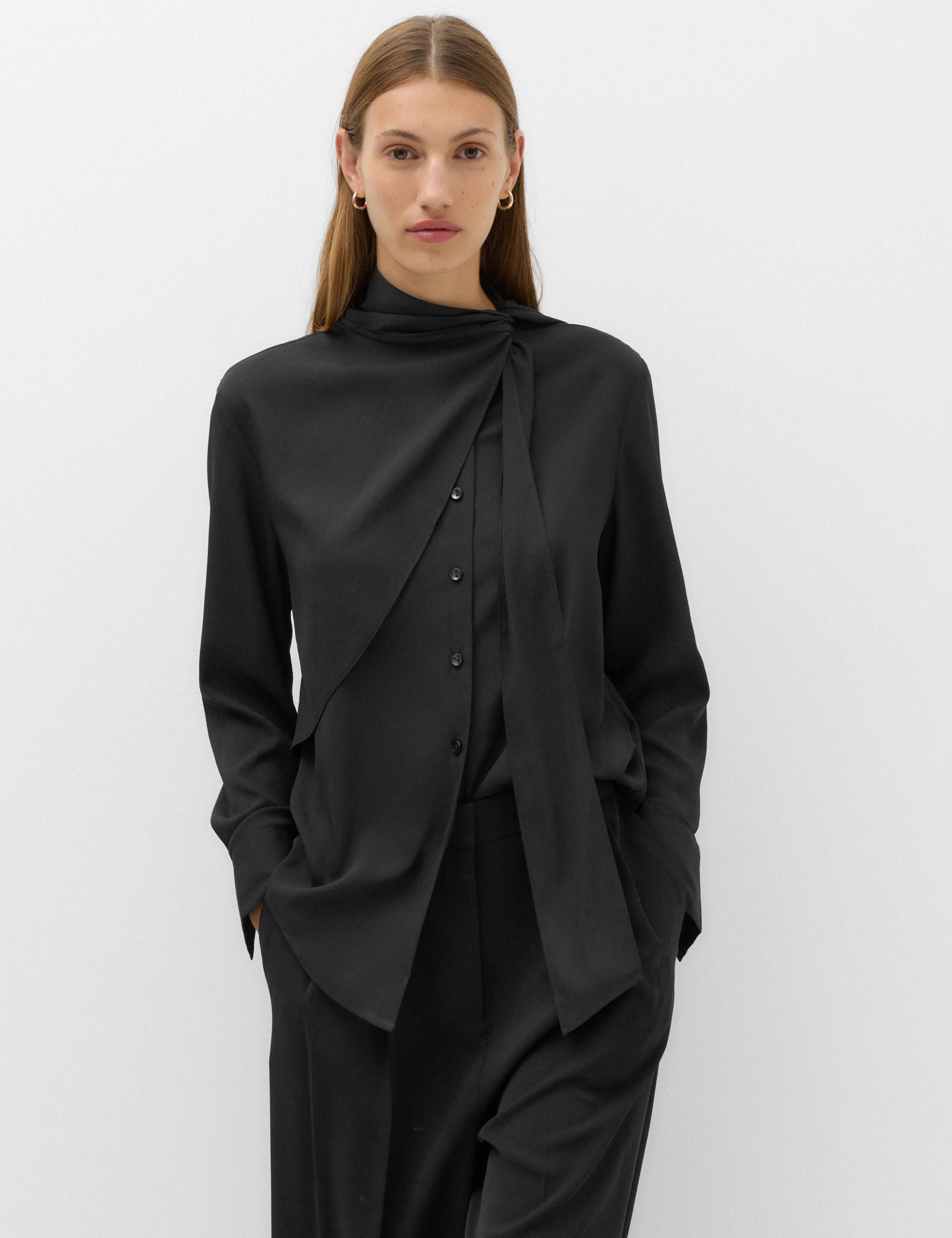 Draped Scarf Neck Button Through Shirt 5 of 7