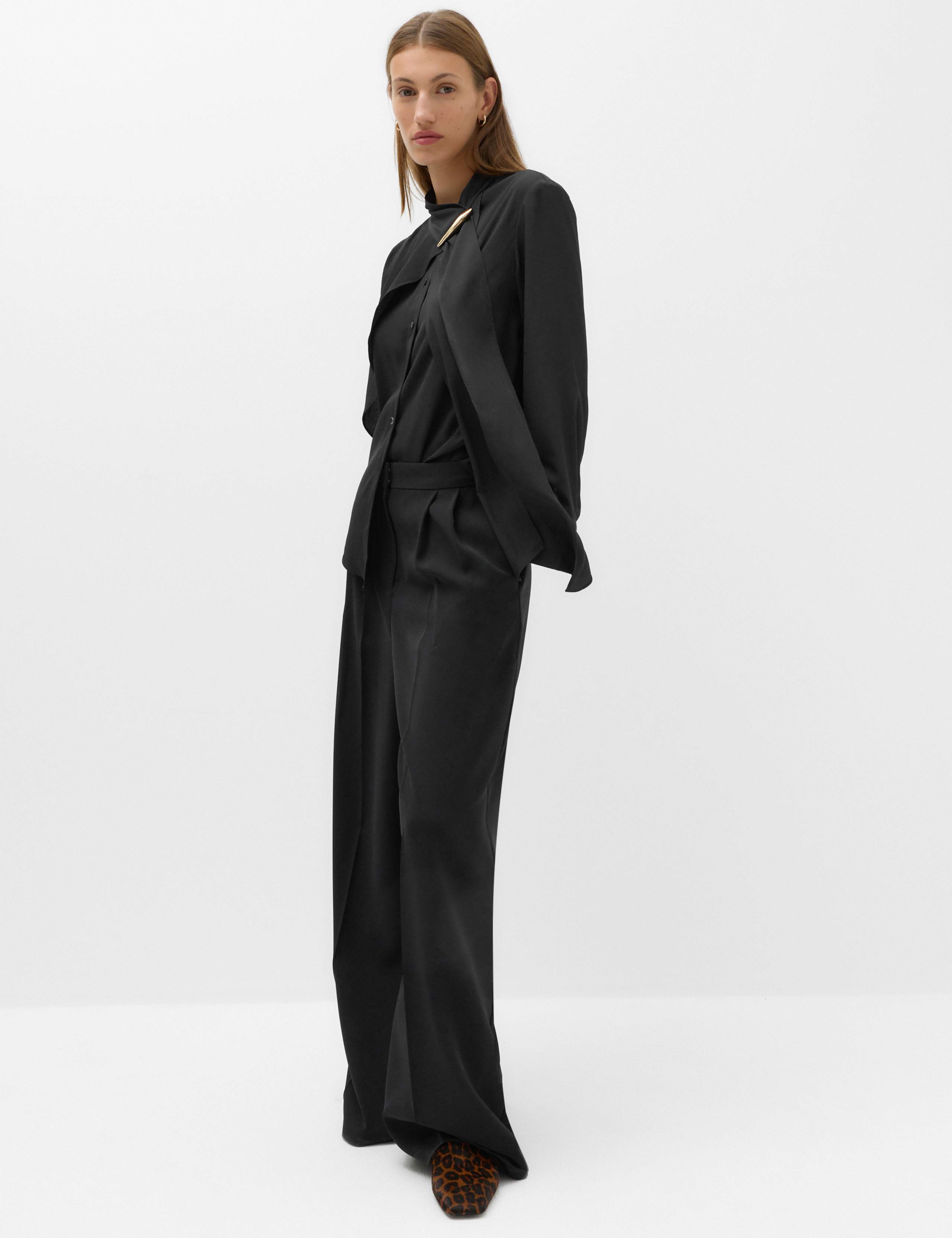 Draped Scarf Neck Button Through Shirt 6 of 7