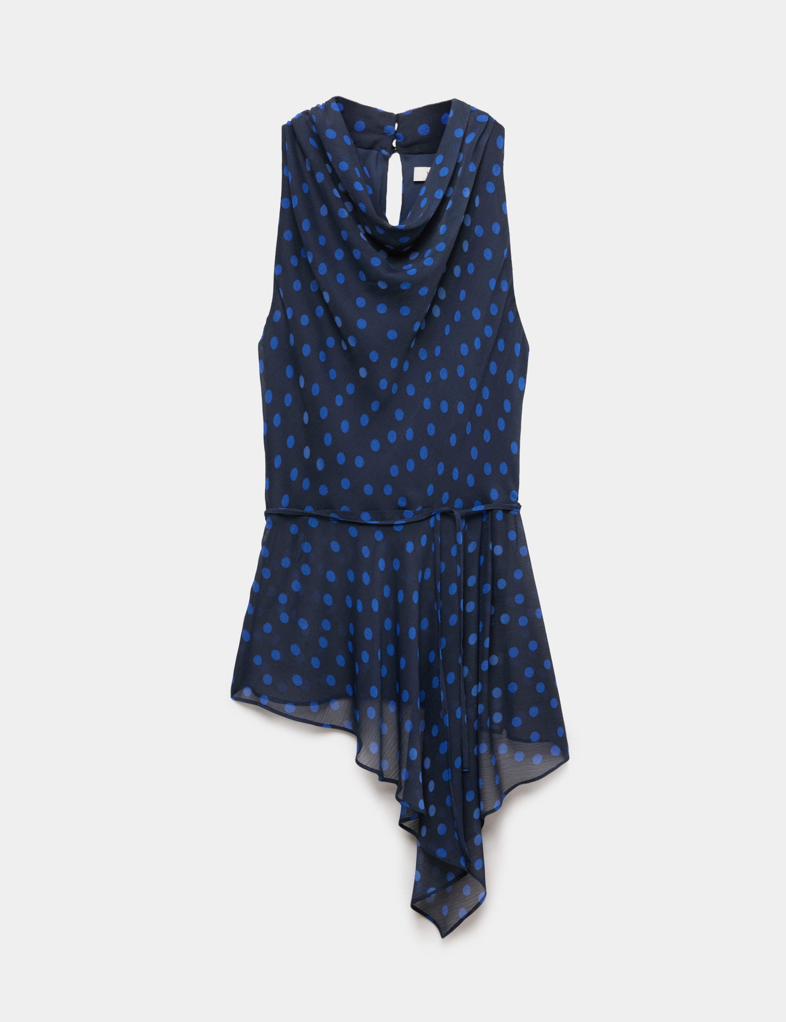 Polka Dot Cowl Neck Ruffle Blouse 2 of 8