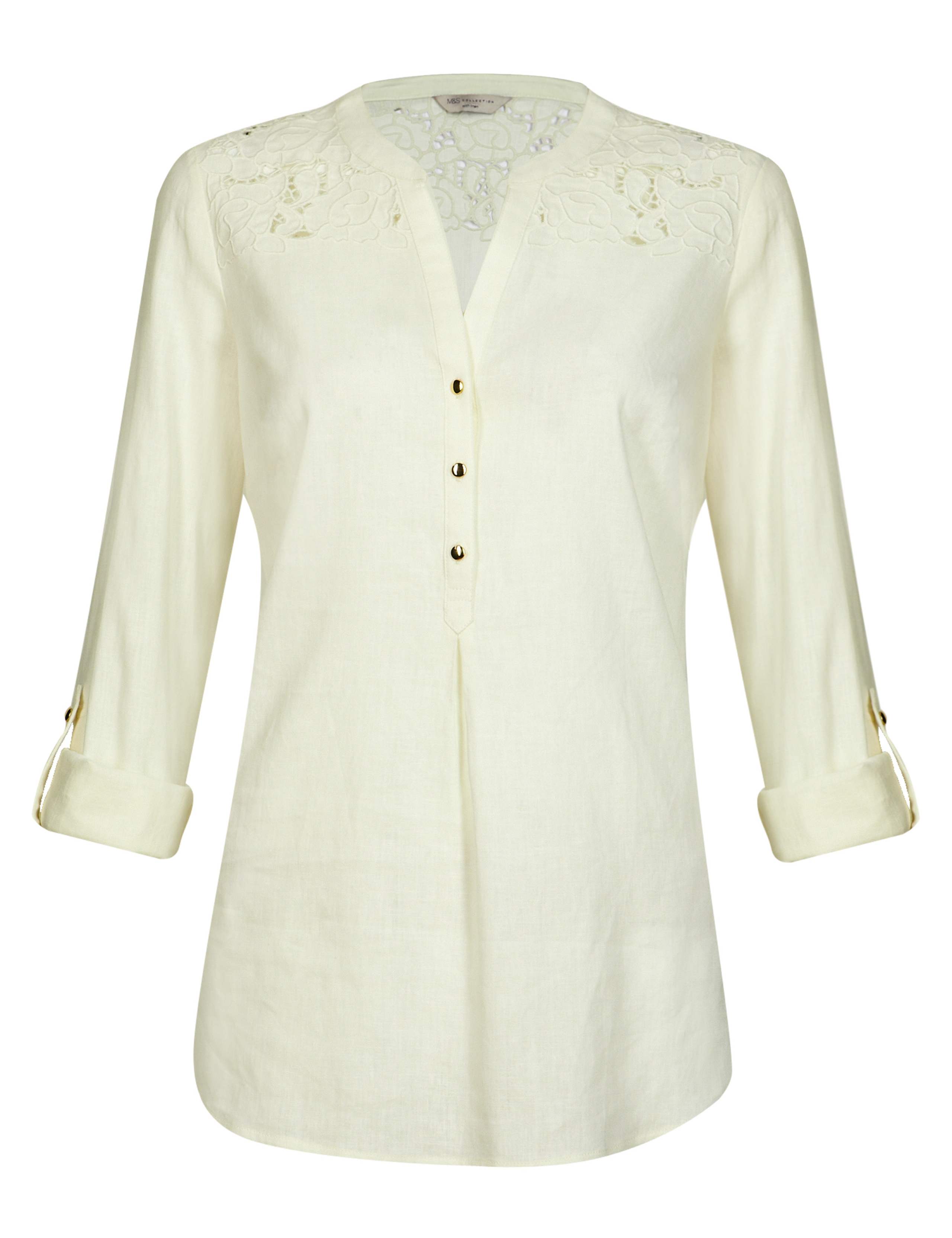 Linen Blend Cutwork Yoke Shirt 4 of 6