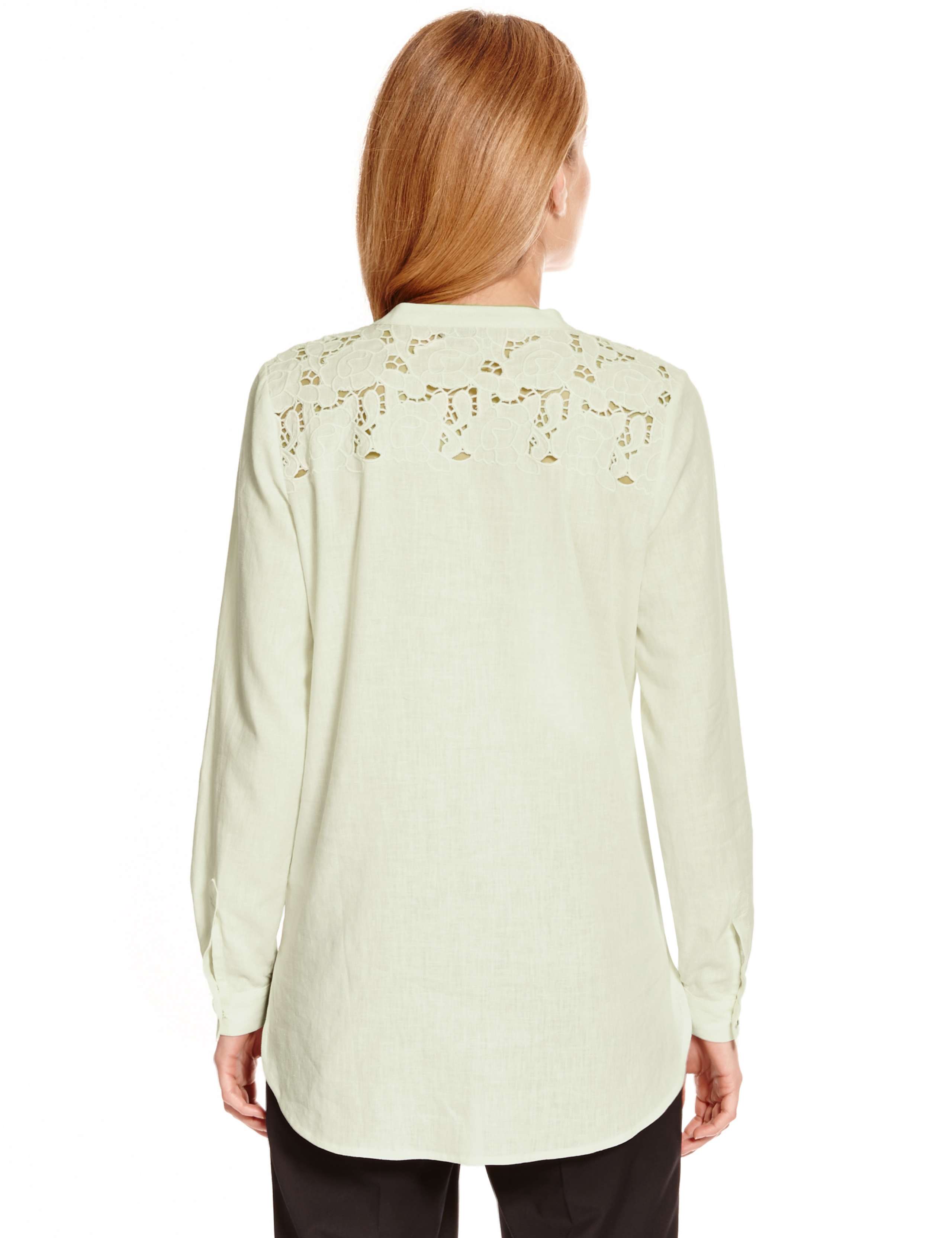 Linen Blend Cutwork Yoke Shirt 5 of 6