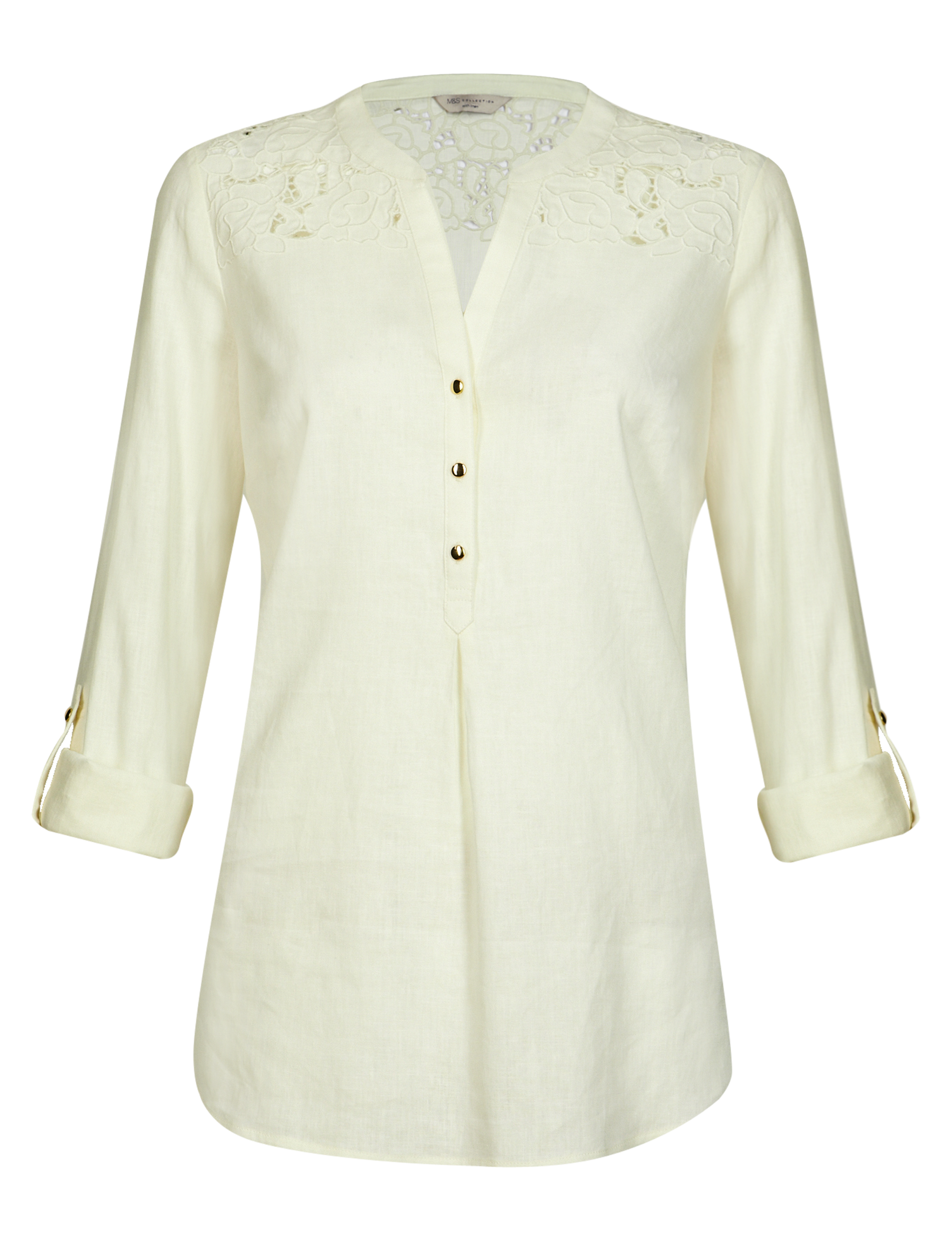 Linen Blend Cutwork Yoke Shirt 2 of 6