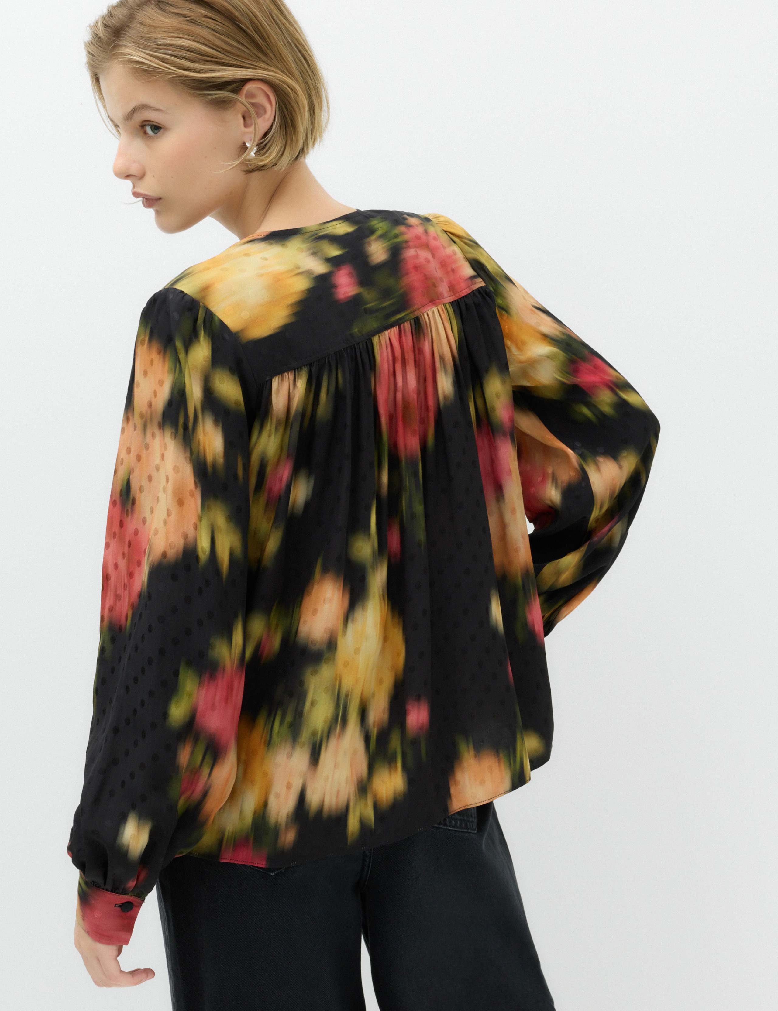 Printed Jacquard V-Neck Button Through Blouse 4 of 5