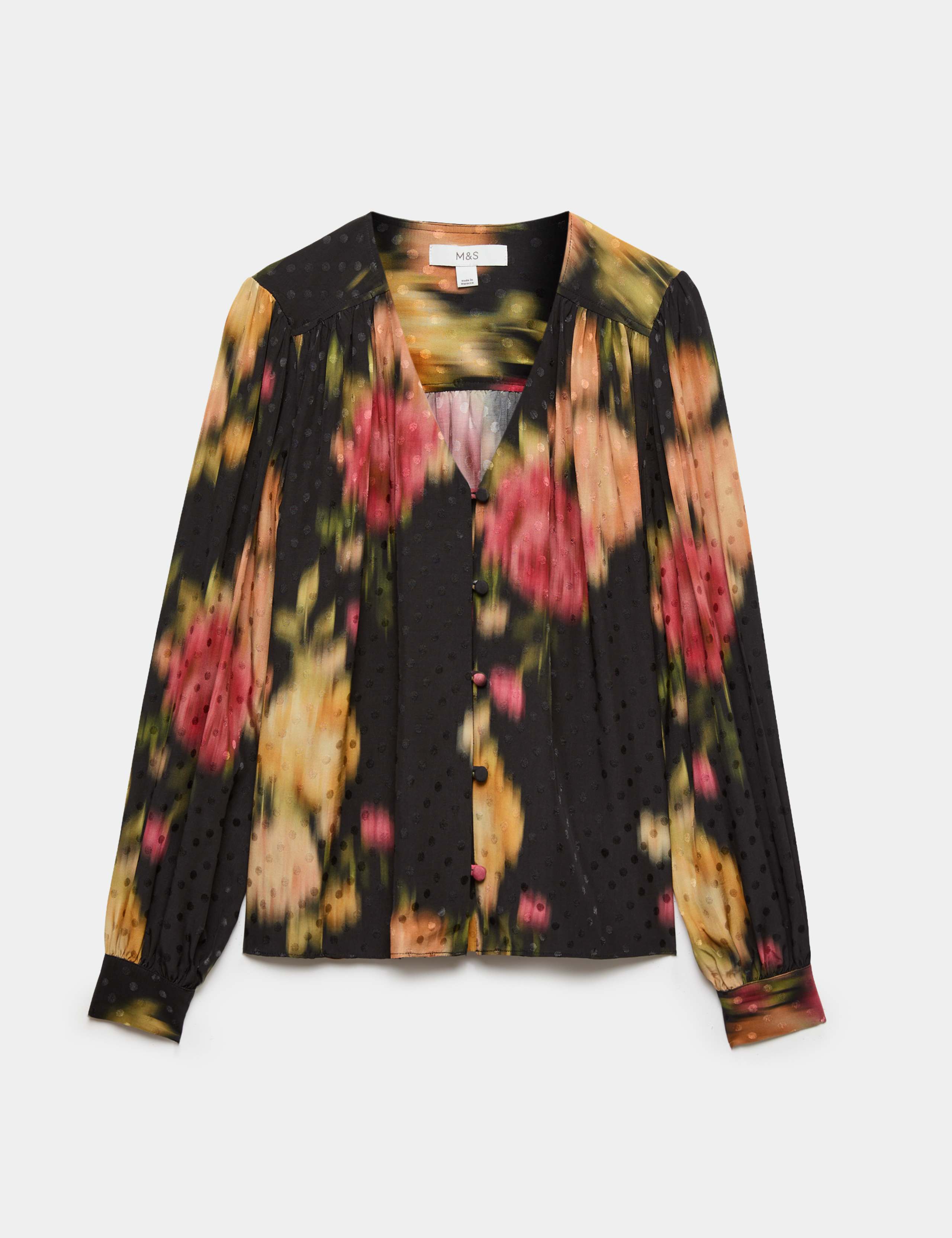 Printed Jacquard V-Neck Button Through Blouse 2 of 5