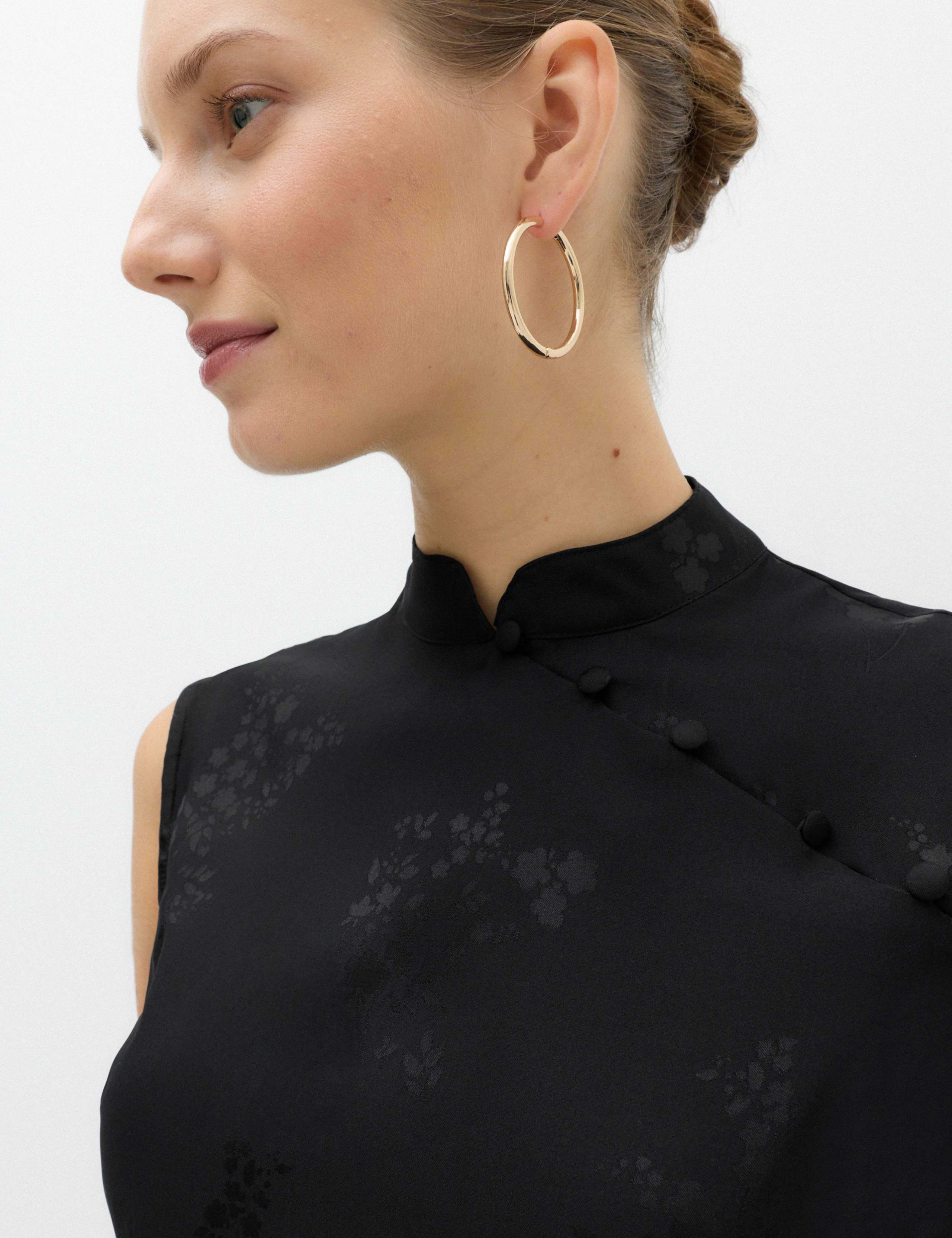 Satin Jacquard High Neck Mandarin Detail Top 4 of 5