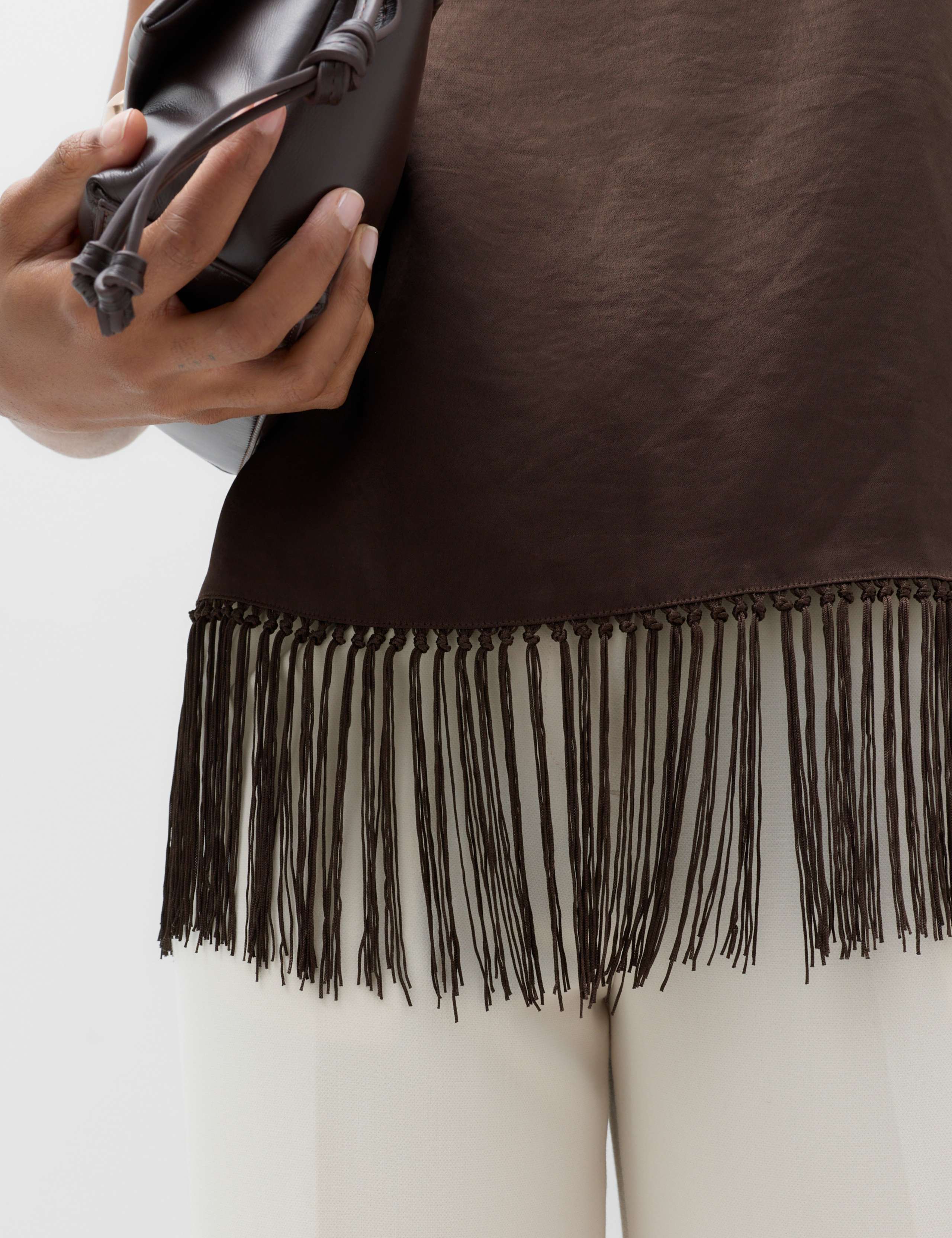 Satin Cowl Neck Fringe Detail Cami Top 3 of 5