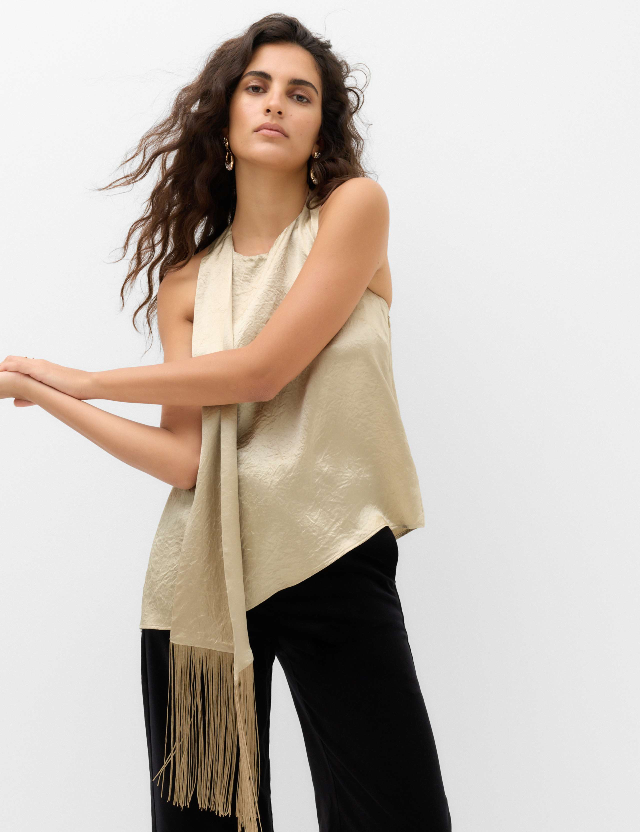 Satin Halter Neck Scarf Detail Top 1 of 7