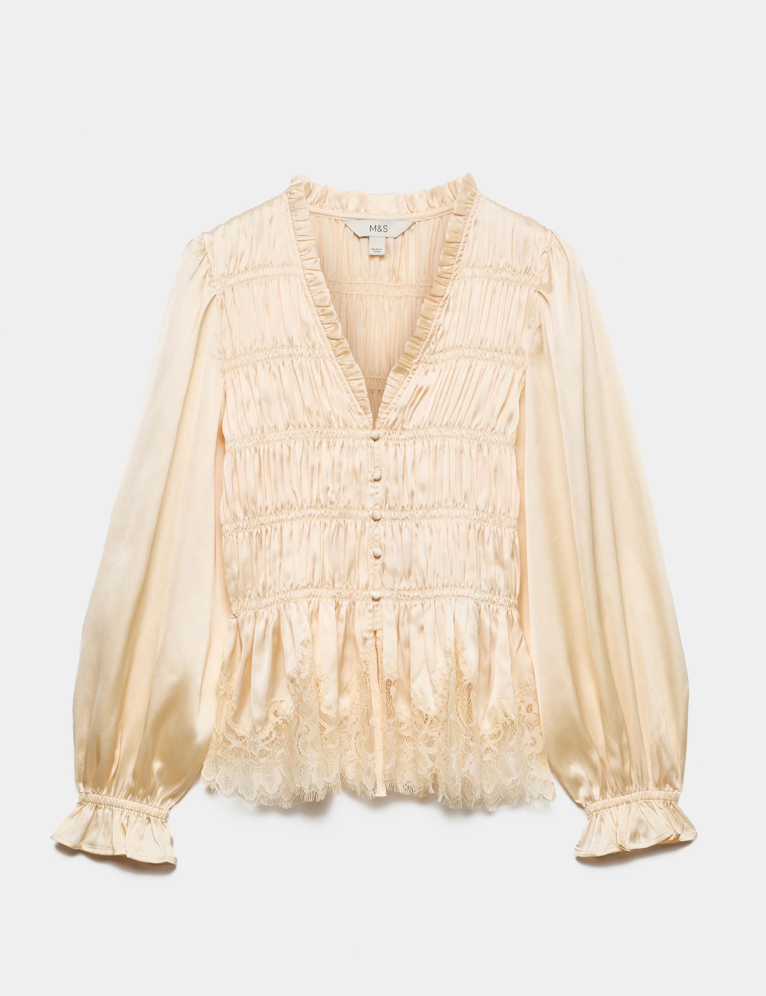 Satin Lace V Neck Shirred Top 2 of 6