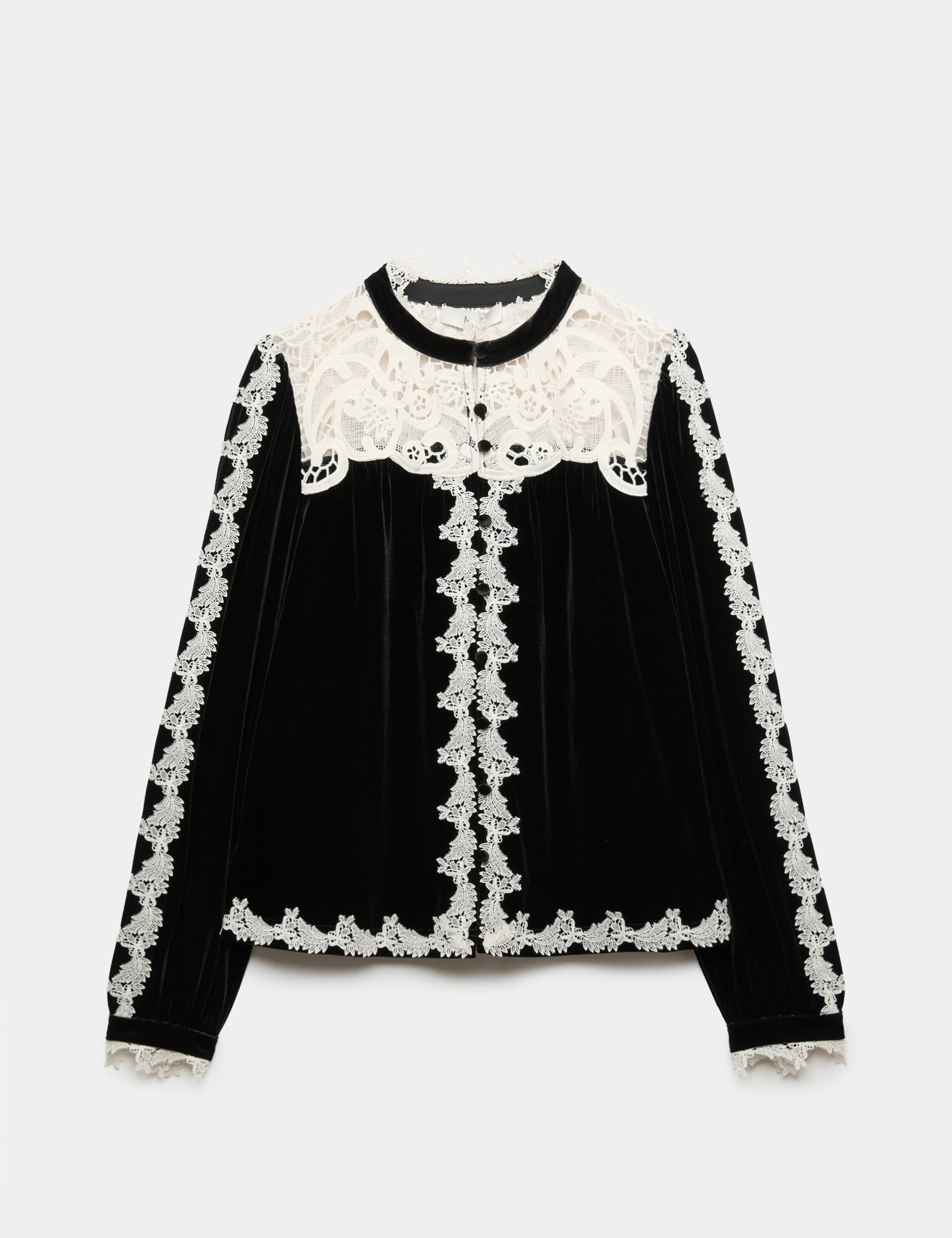 Velvet High Neck Lace Insert Blouse 2 of 6