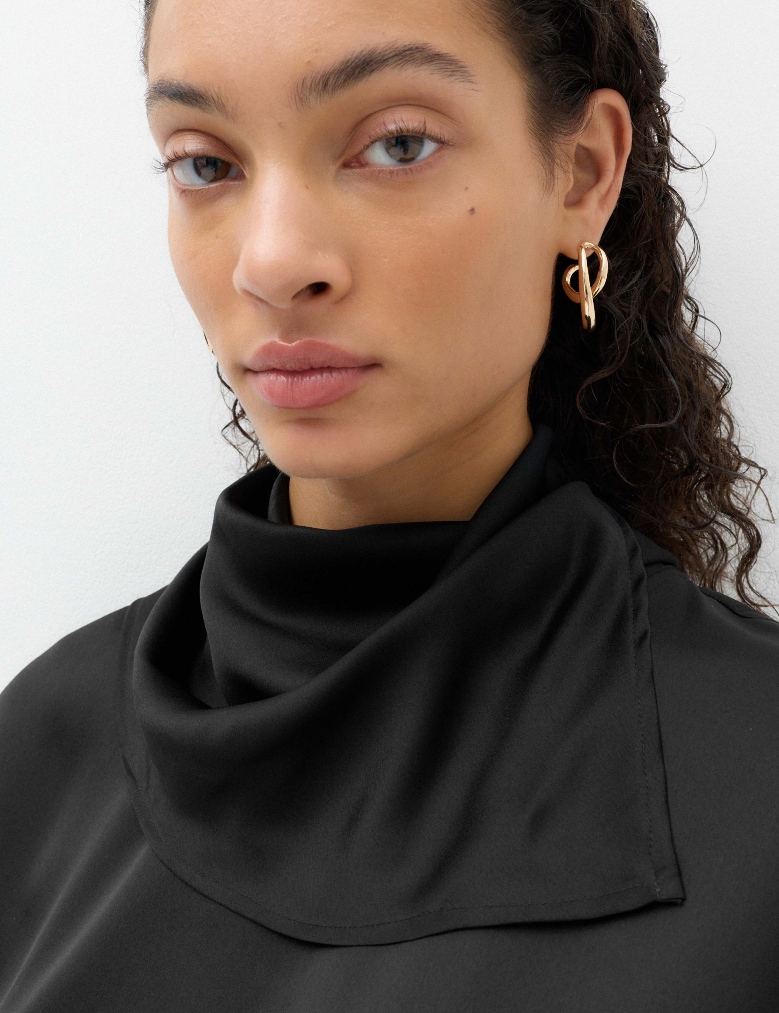 Satin High Neck Scarf Detail Top 3 of 6