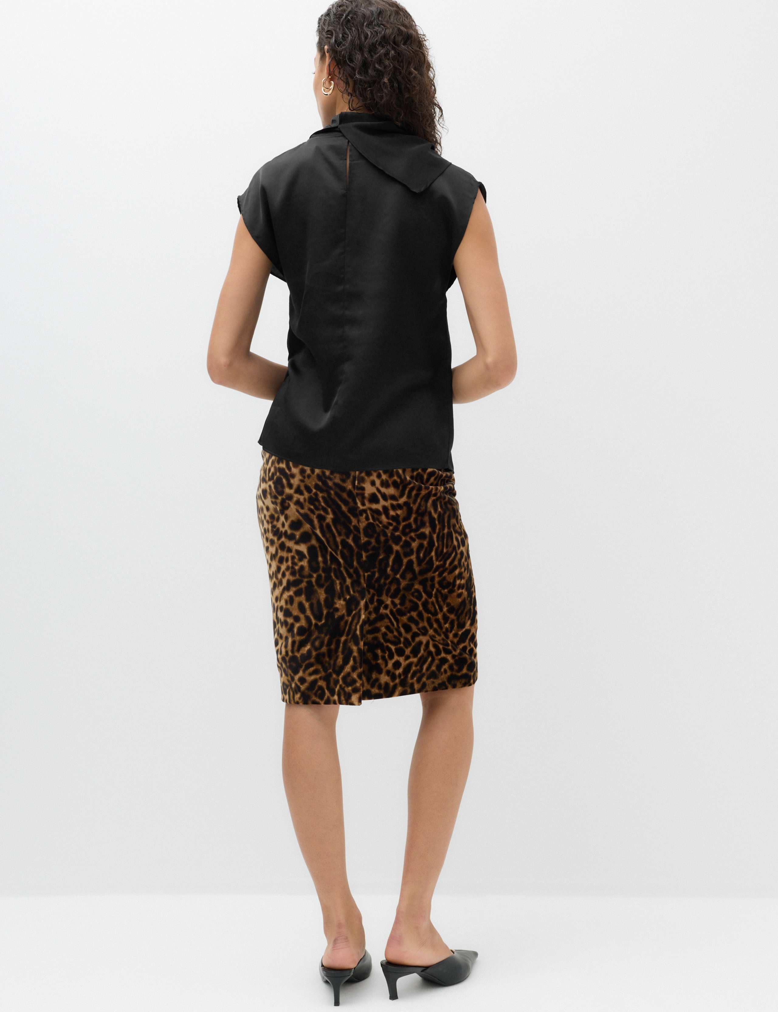 Satin High Neck Scarf Detail Top 4 of 6