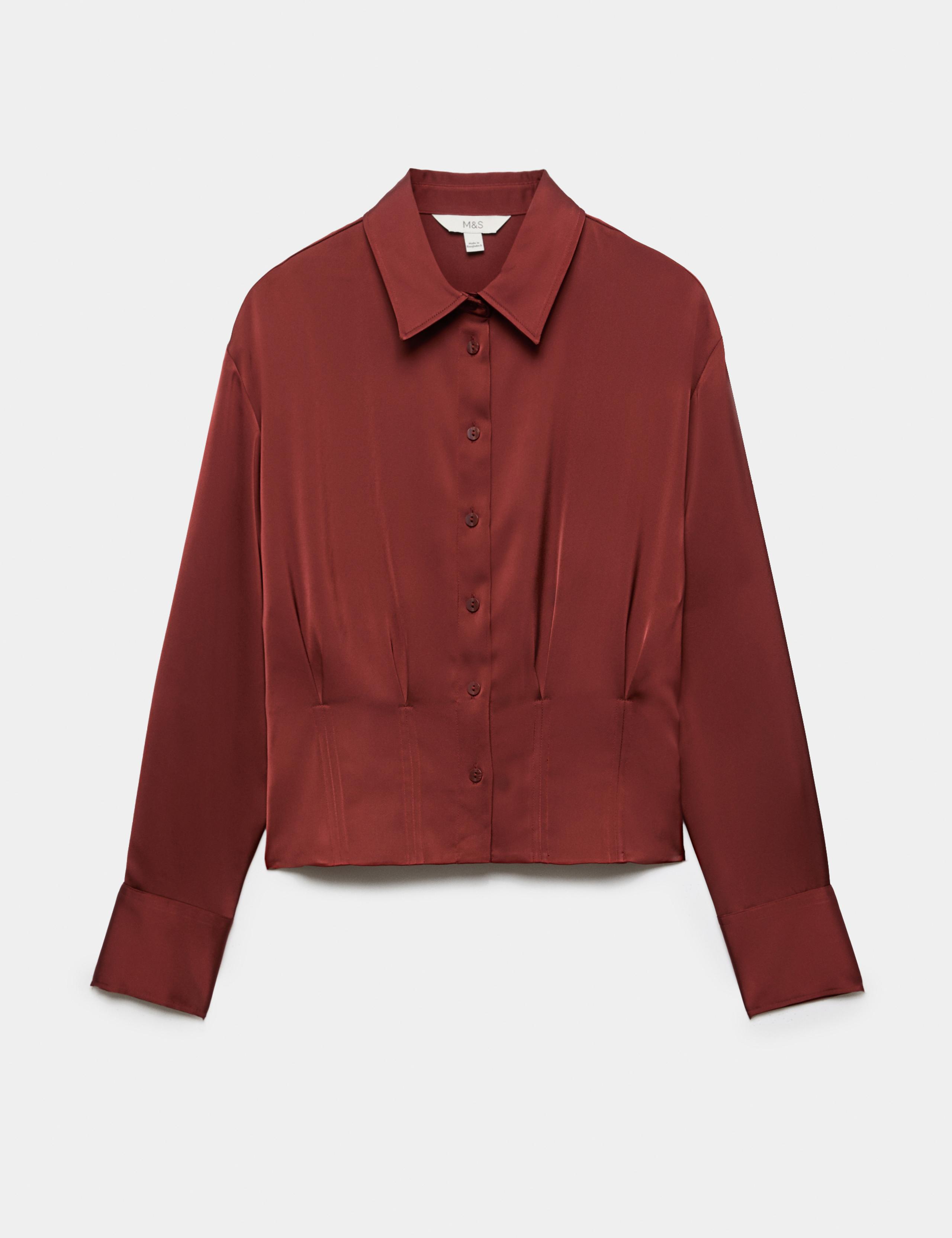 Satin Collared Button Through Waisted Shirt 1 of 1
