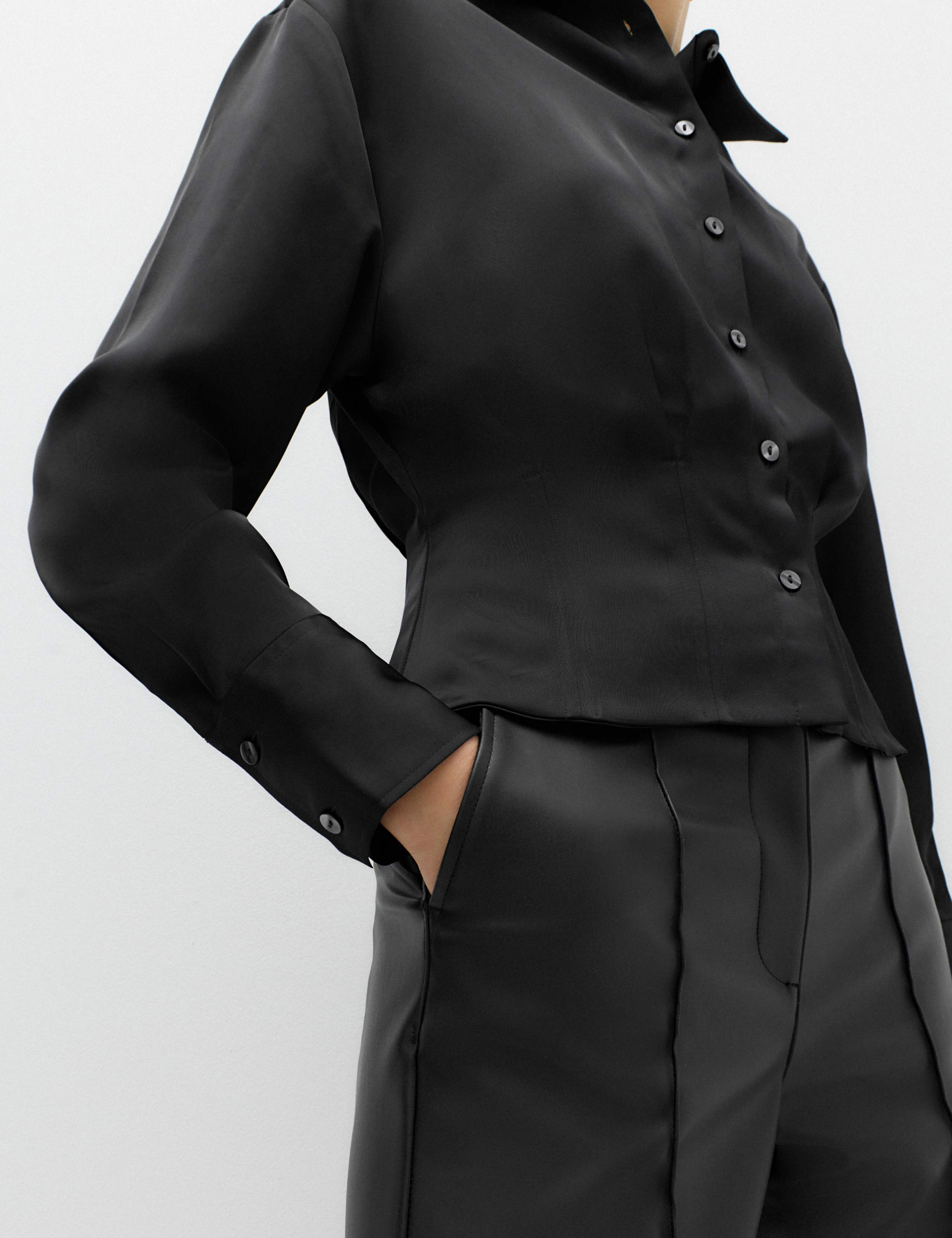 Satin Collared Button Through Waisted Shirt 3 of 5