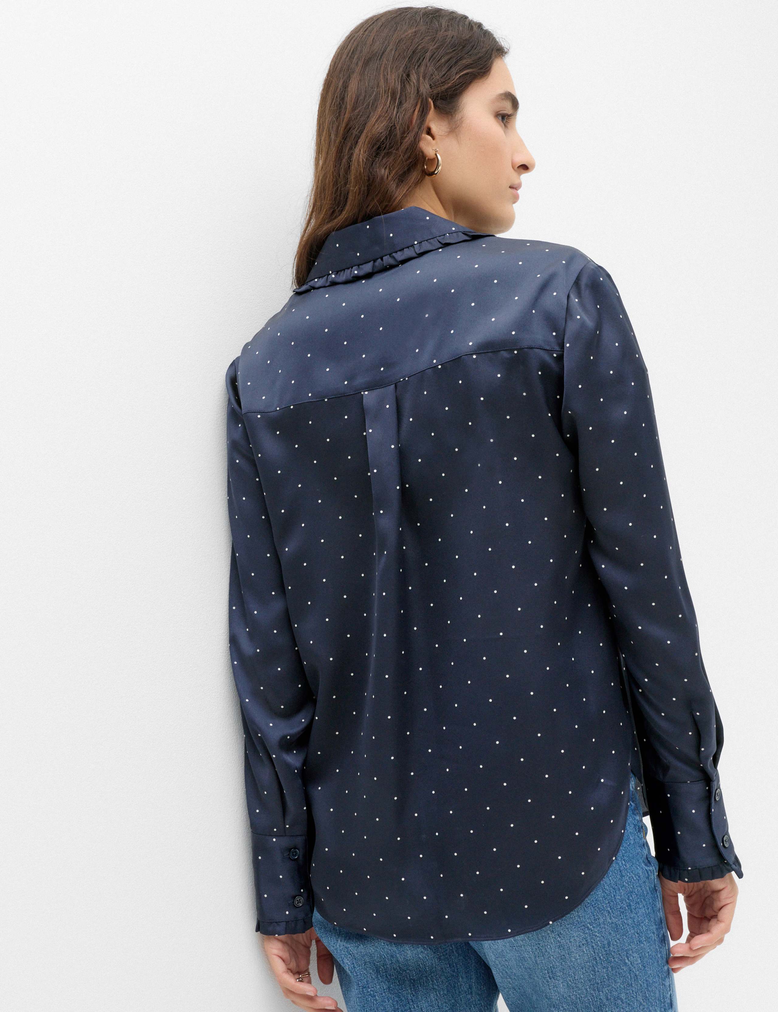 Satin Polka Dot Collared Frill Detail Shirt 5 of 7