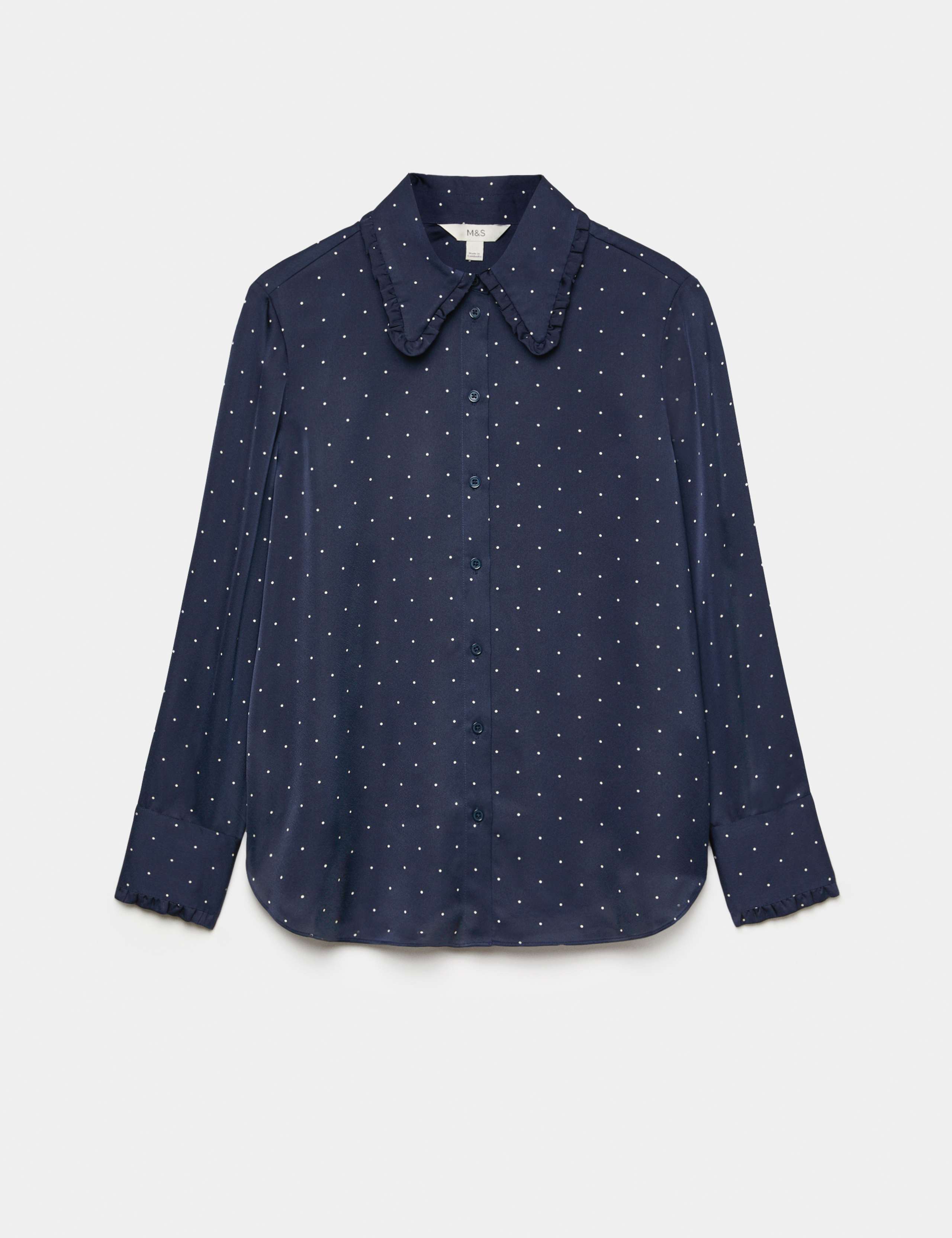 Satin Polka Dot Collared Frill Detail Shirt 2 of 7