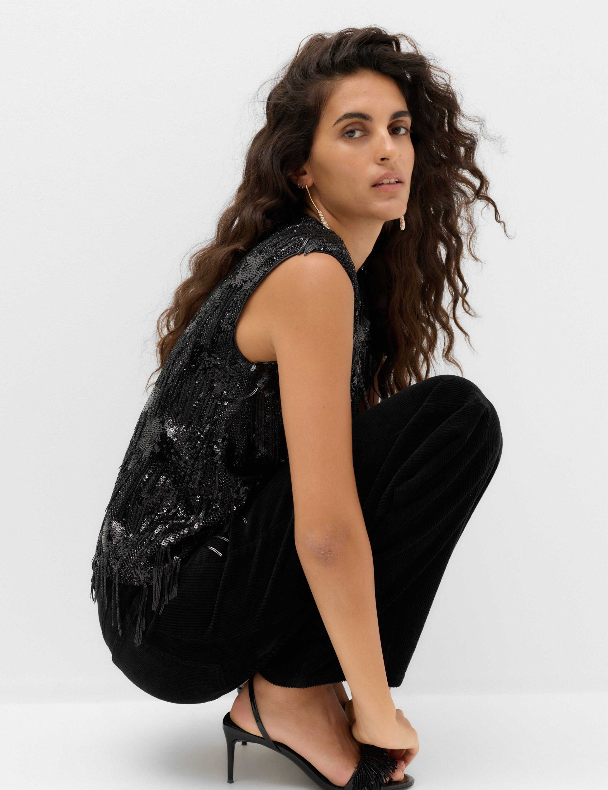 Sequin Round Neck Fringe Detail Shell Top 5 of 6
