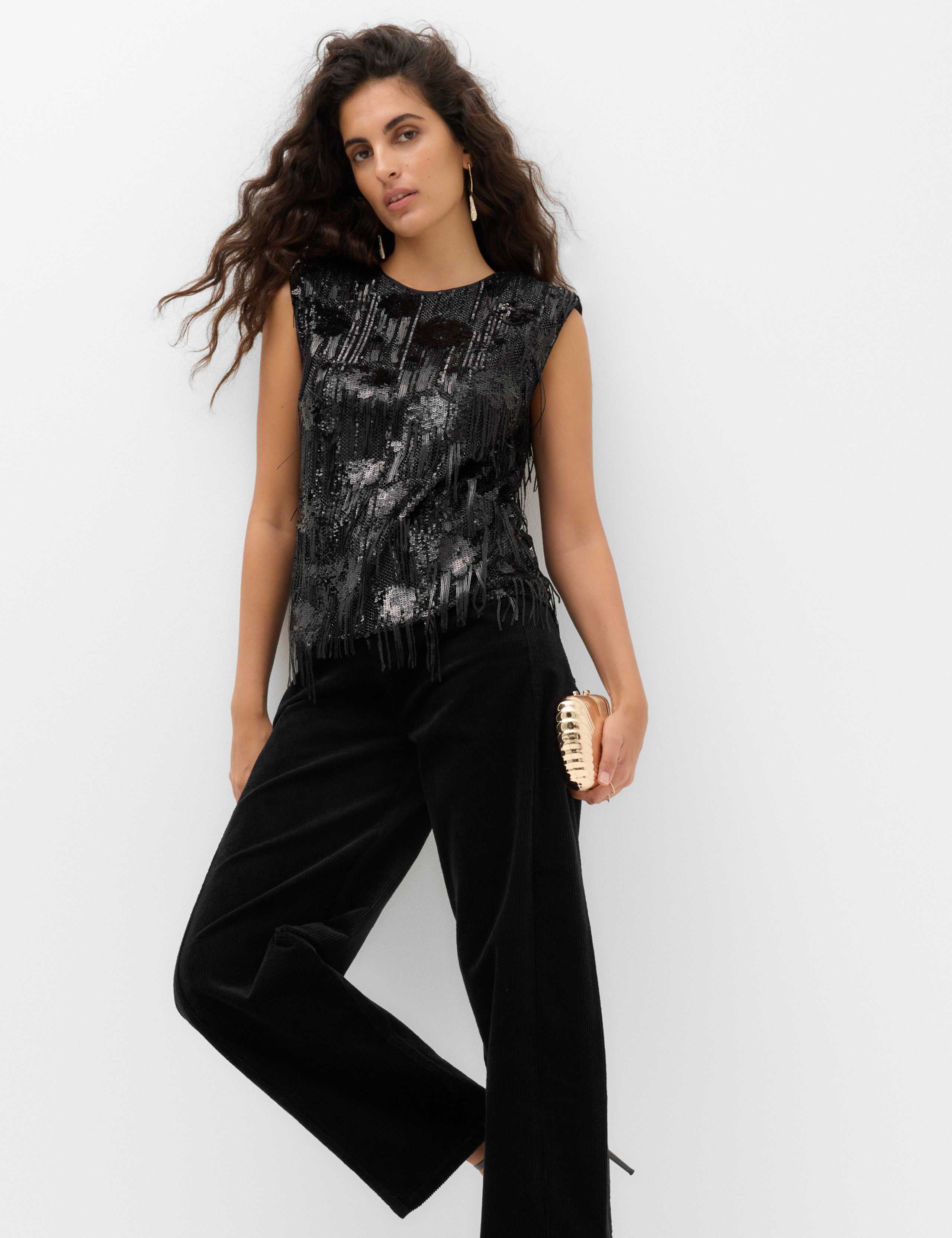 Sequin Round Neck Fringe Detail Shell Top 6 of 6