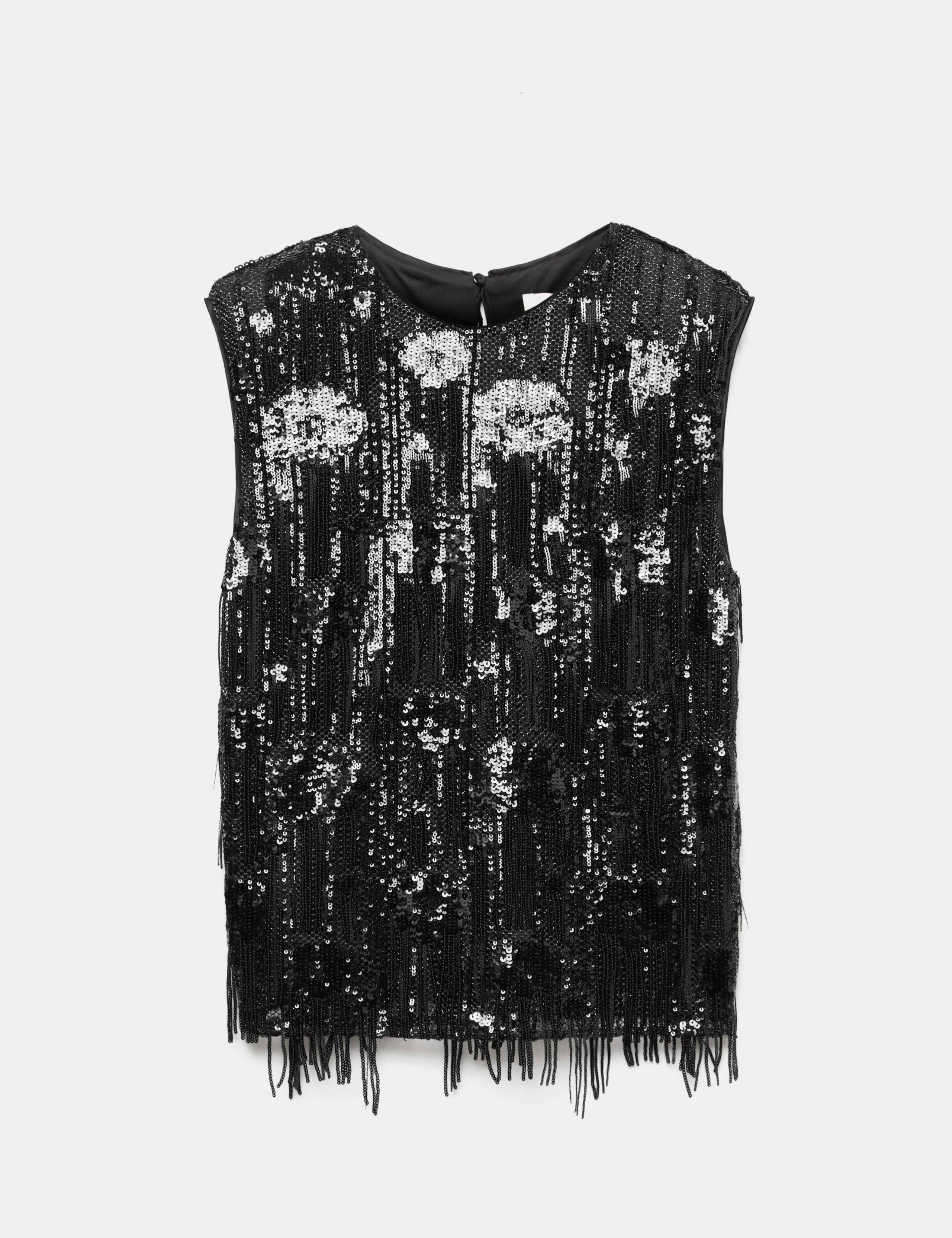 Sequin Round Neck Fringe Detail Shell Top 2 of 6