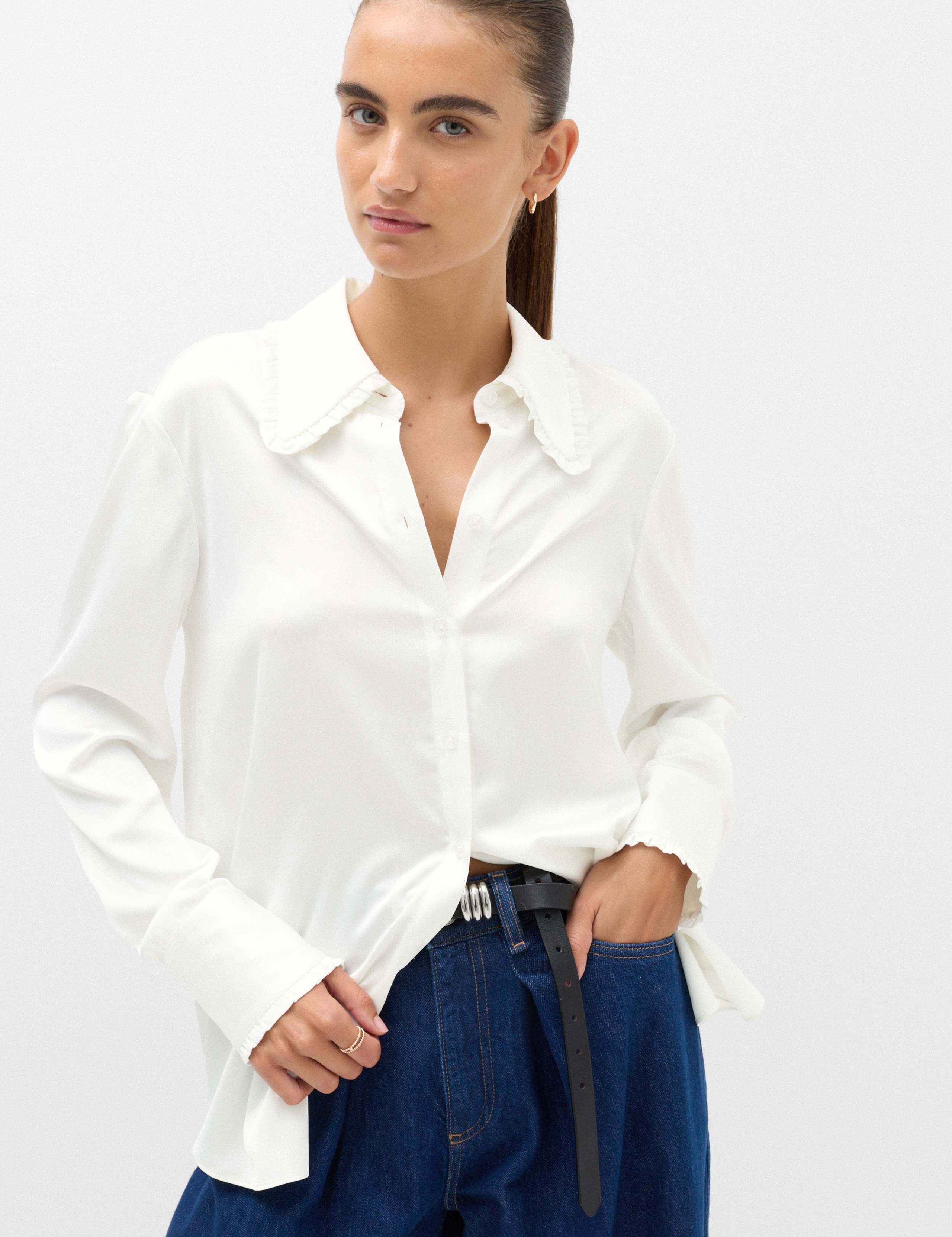 Satin Collared Frill Detail Shirt 5 of 6
