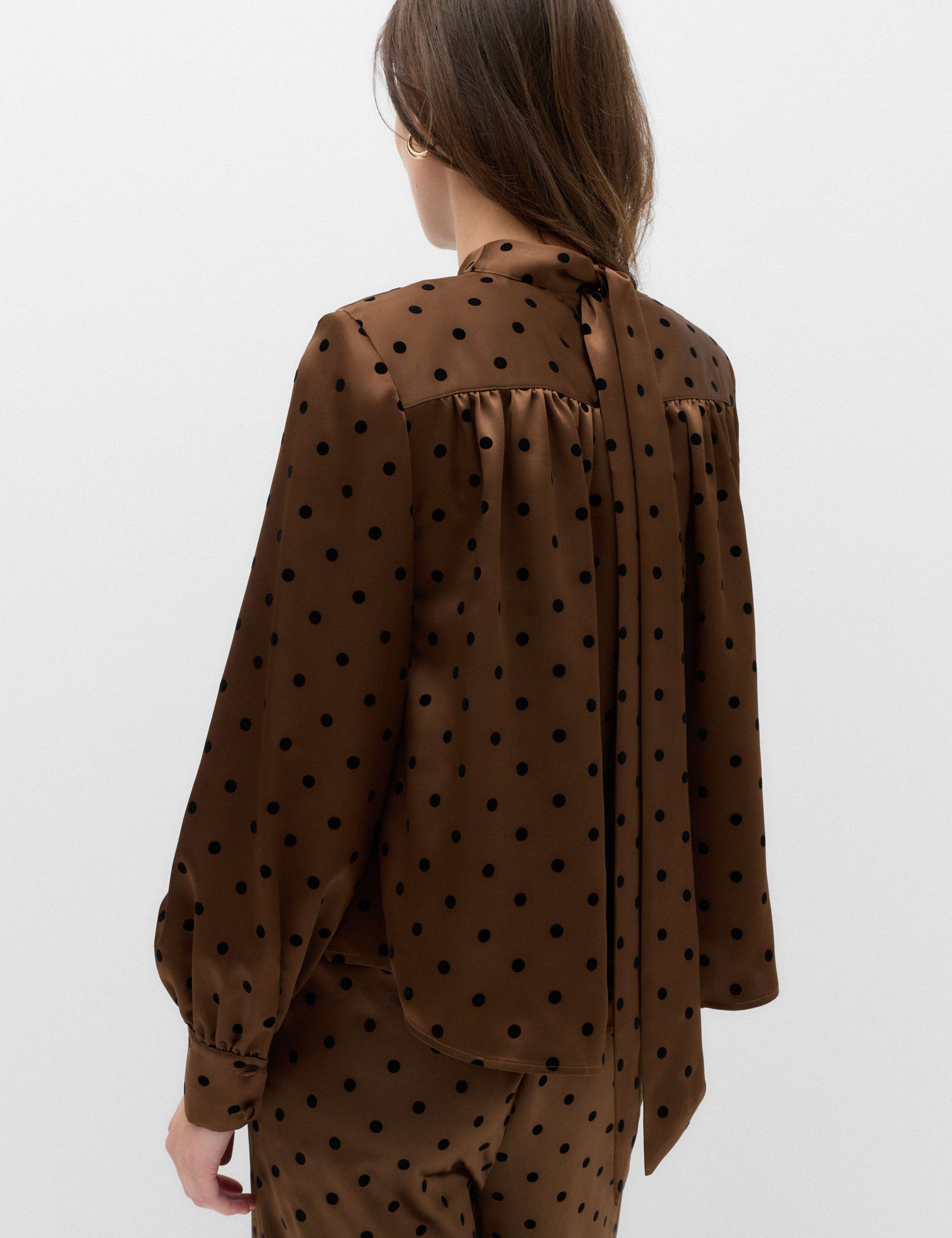 Polka Dot High Neck Padded Shoulder Top 4 of 6
