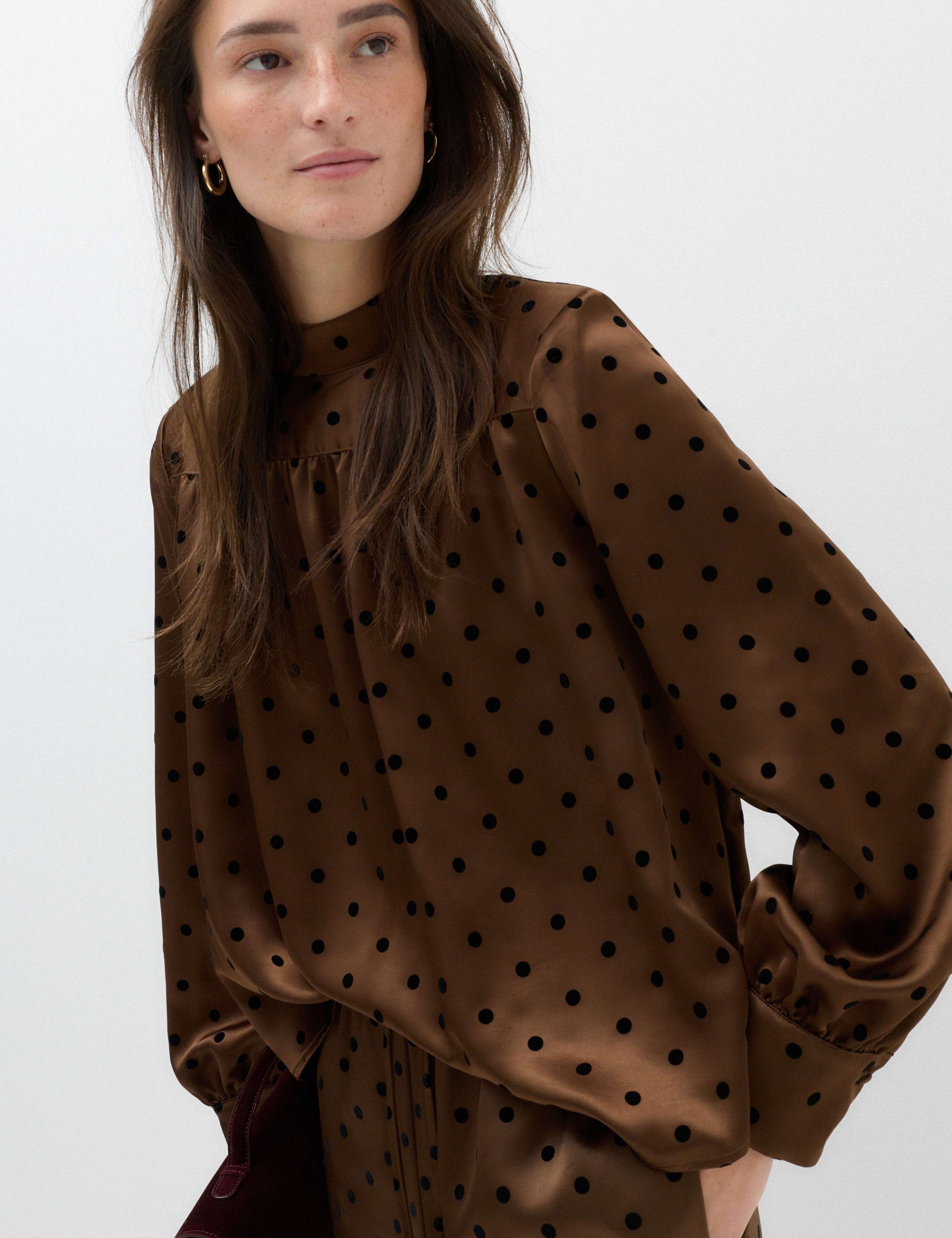 Polka Dot High Neck Padded Shoulder Top 5 of 6