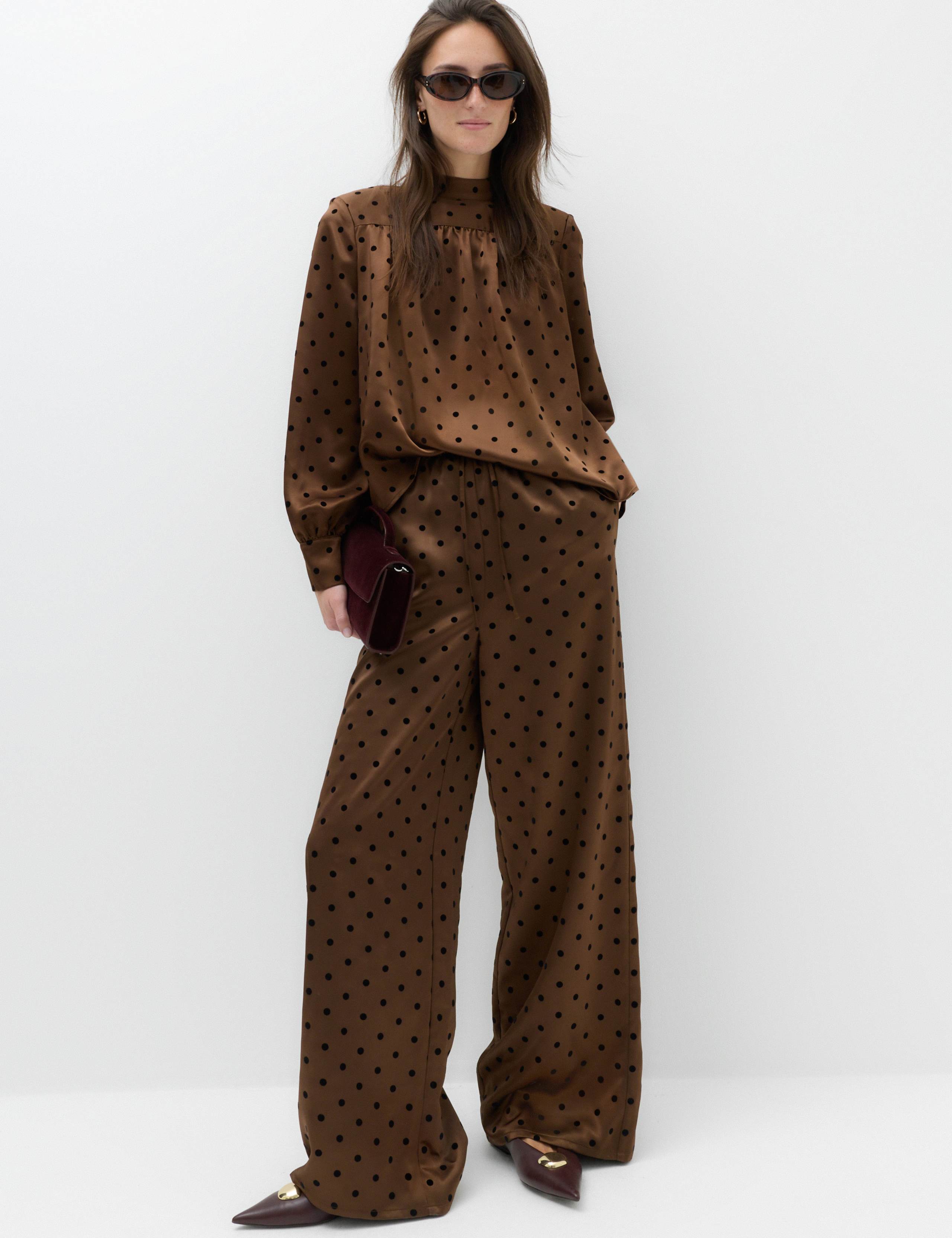 Polka Dot High Neck Padded Shoulder Top 6 of 6