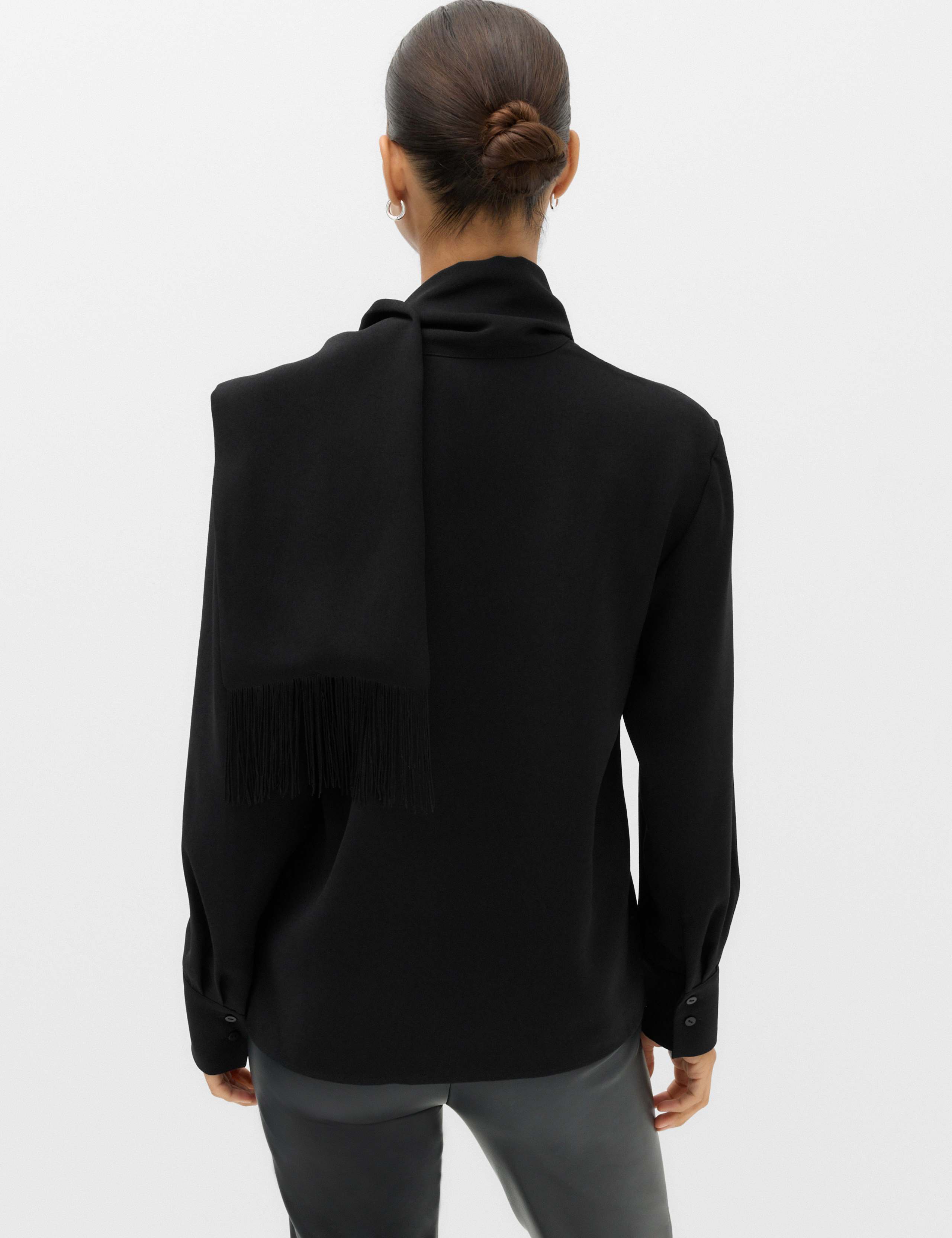 V Neck Scarf Detail Fringed Top 4 of 5