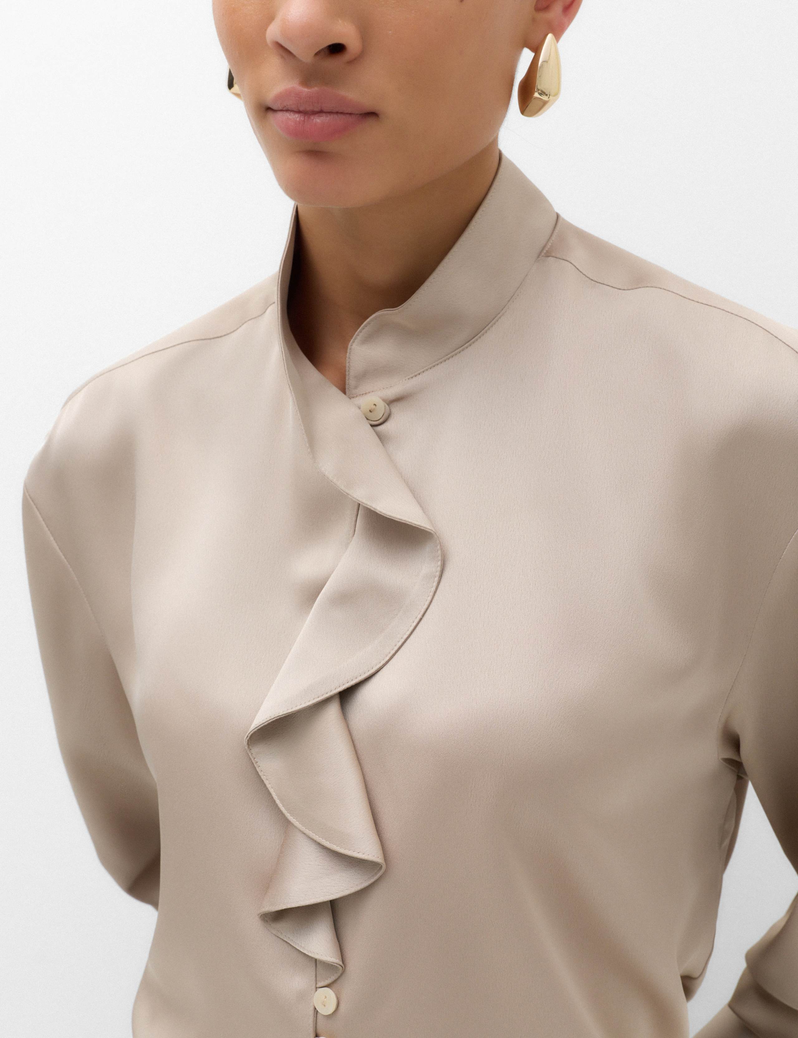 Petite Satin Ruffle High Neck Shirt 6 of 7