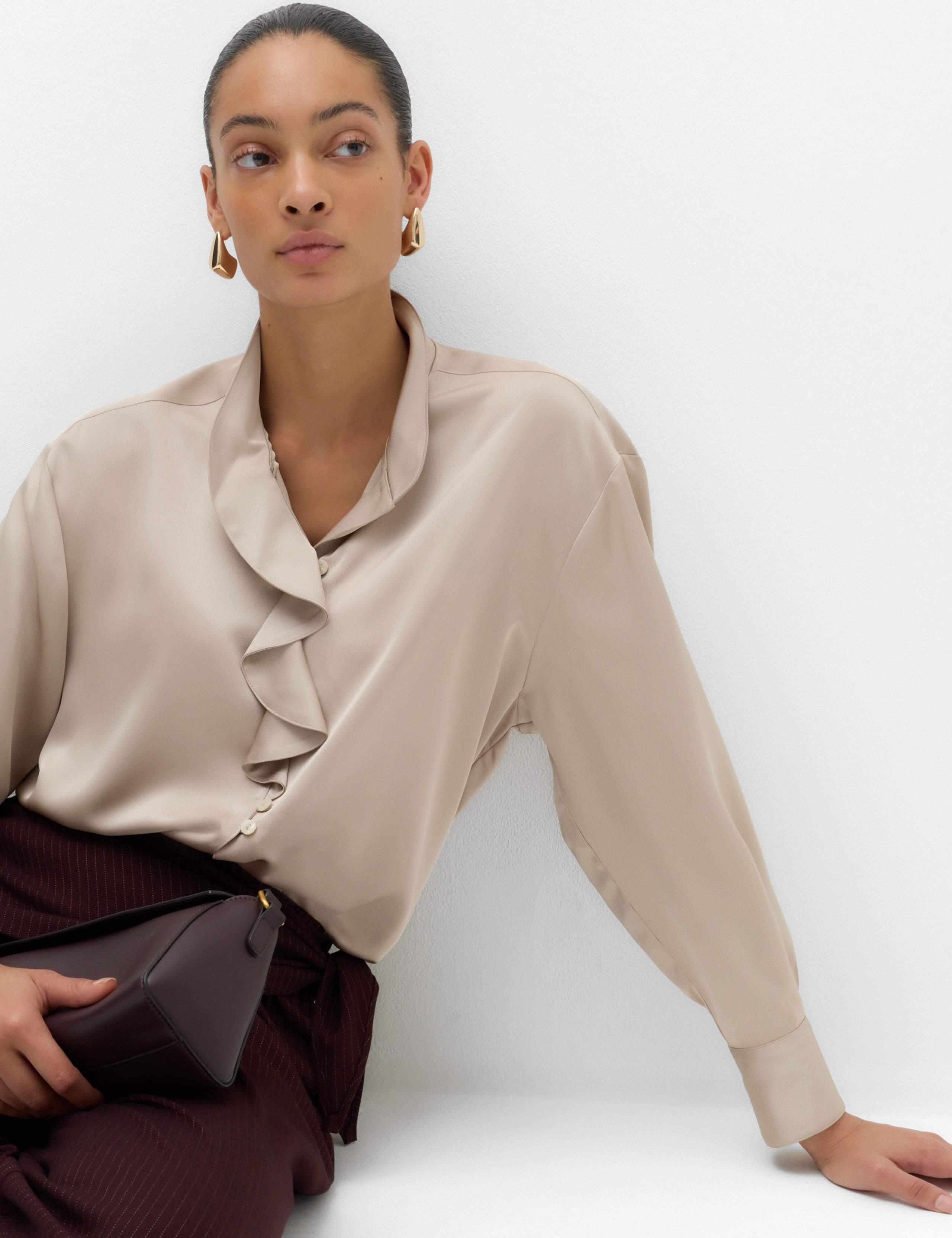 Petite Satin Ruffle High Neck Shirt 7 of 7