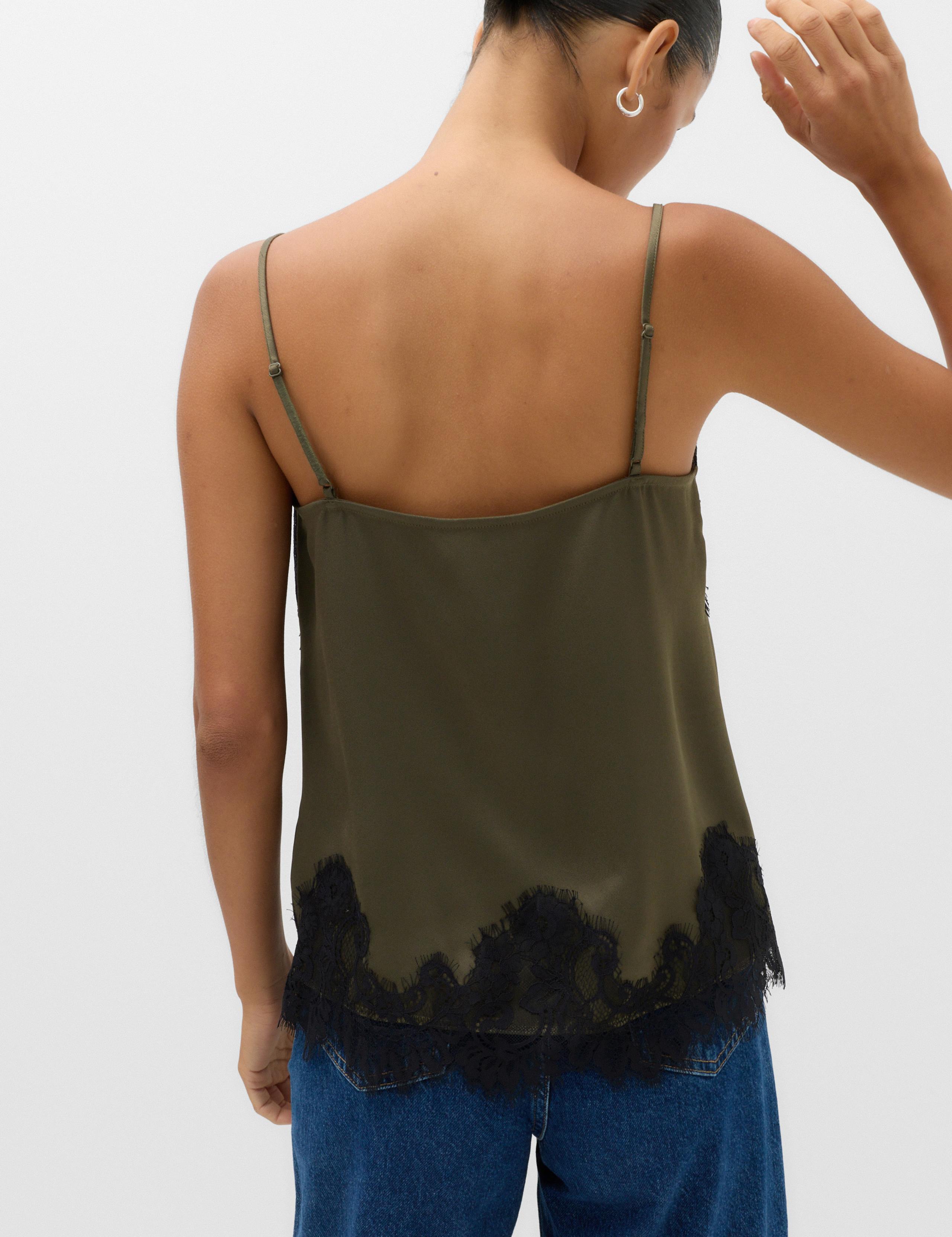 Satin V Neck Lace Insert Longline Cami Top 4 of 6