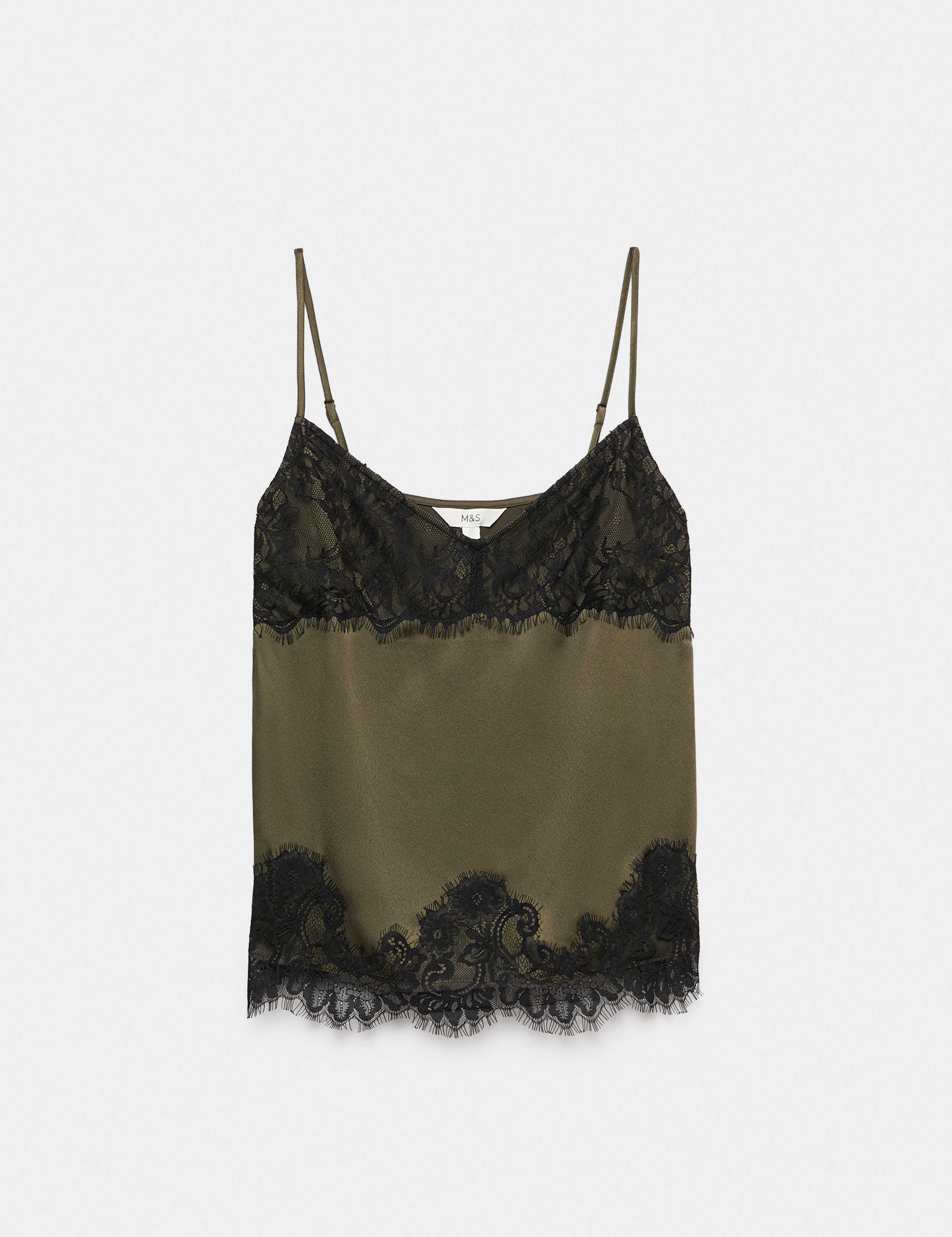 Satin V Neck Lace Insert Longline Cami Top 2 of 6